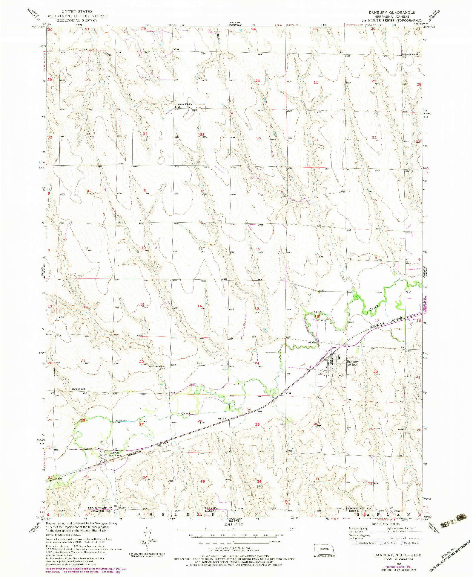 USGS 1:24000-SCALE QUADRANGLE FOR DANBURY, NE 1957