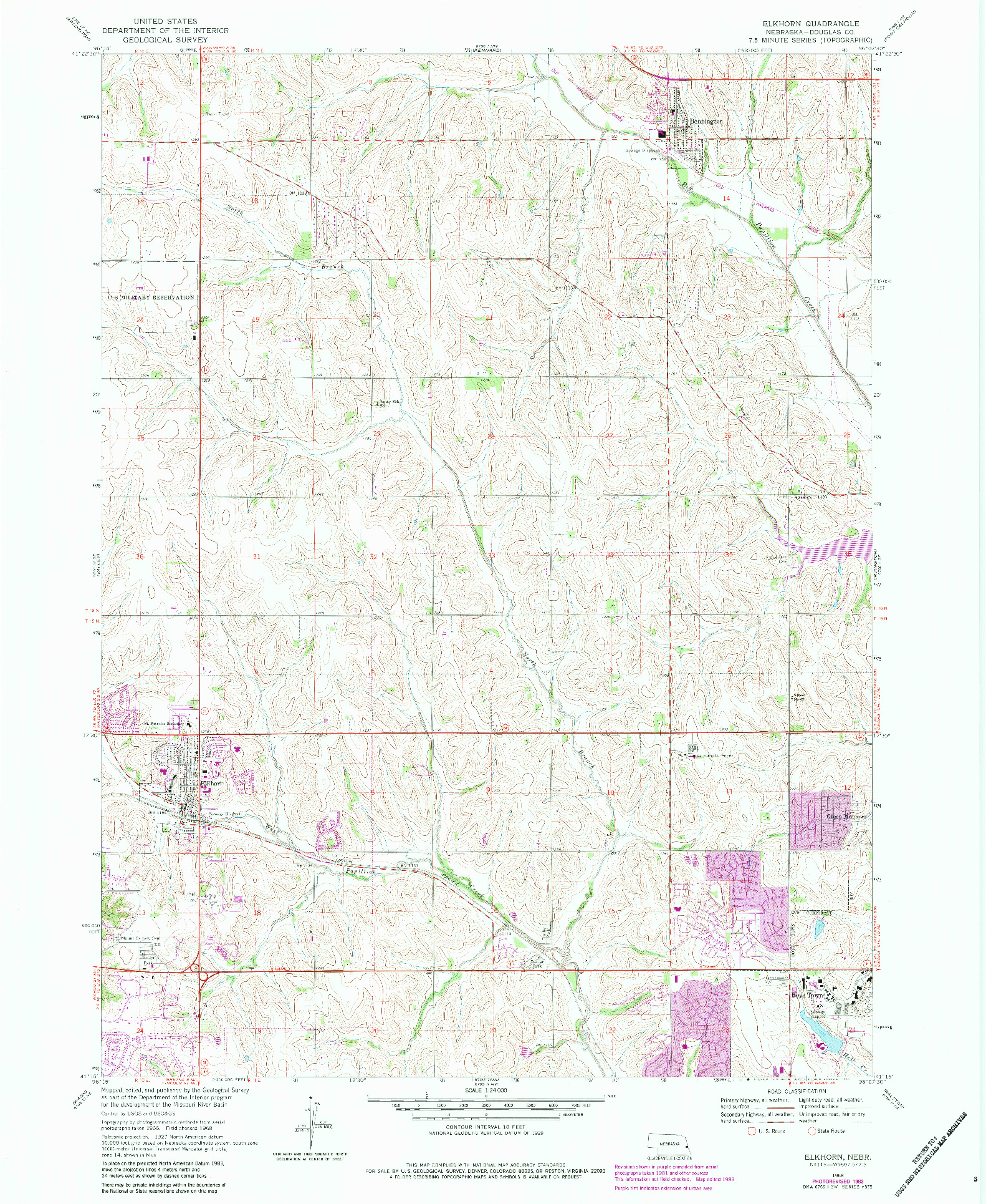 USGS 1:24000-SCALE QUADRANGLE FOR ELKHORN, NE 1968