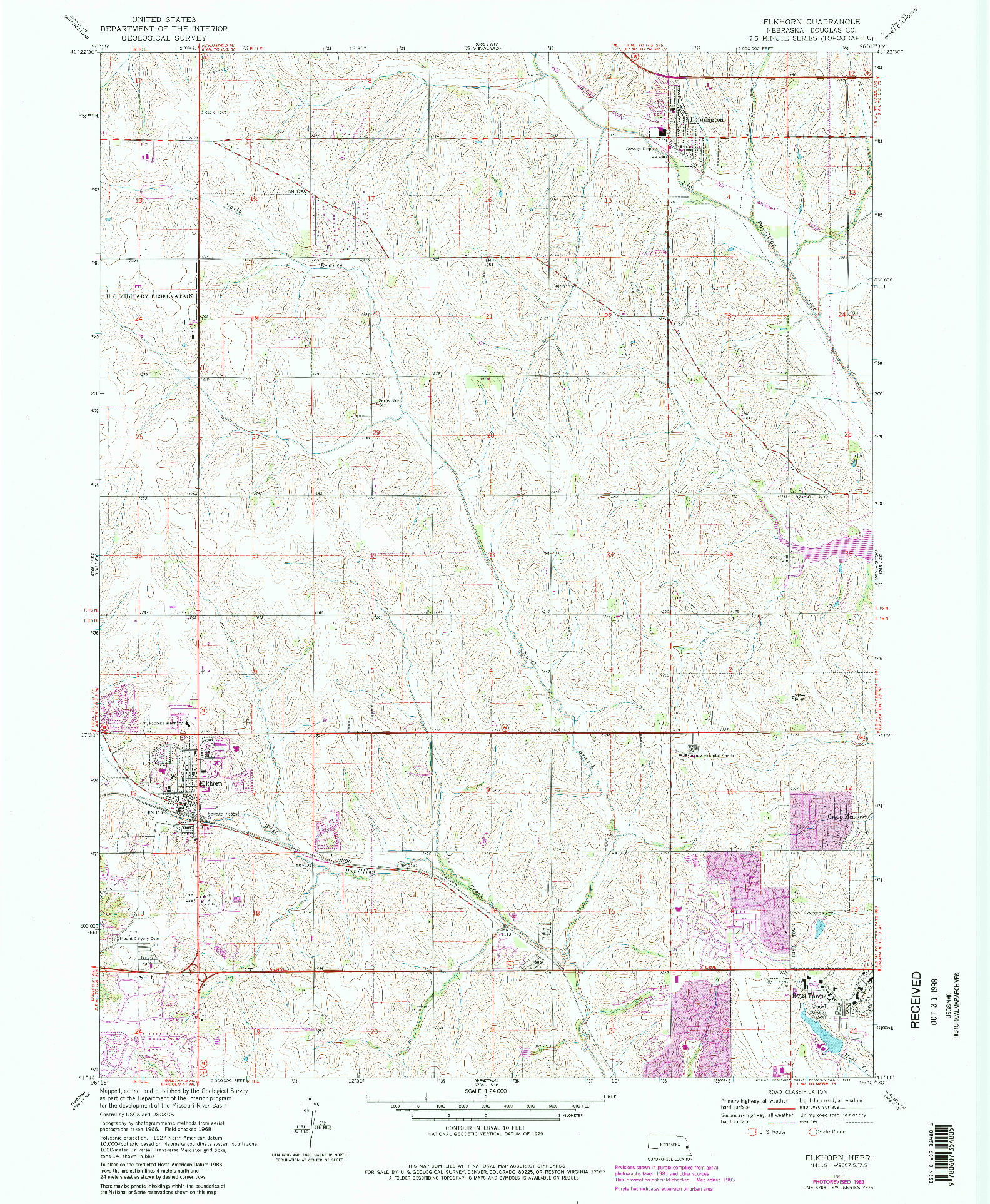 USGS 1:24000-SCALE QUADRANGLE FOR ELKHORN, NE 1968