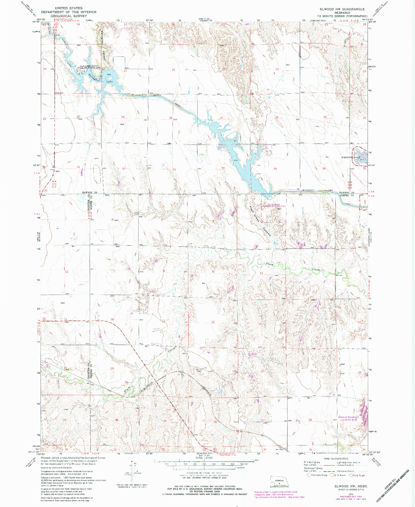USGS 1:24000-SCALE QUADRANGLE FOR ELWOOD NW, NE 1971