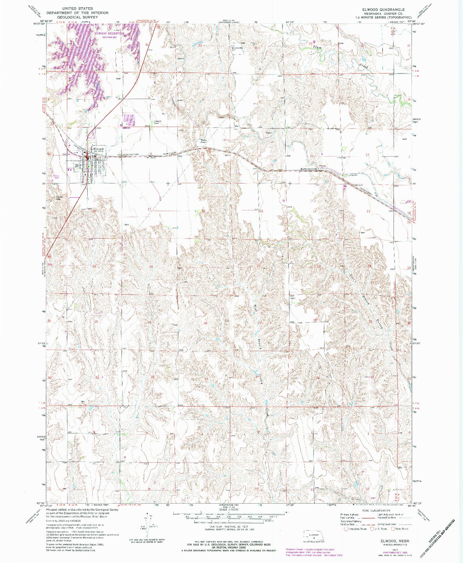 USGS 1:24000-SCALE QUADRANGLE FOR ELWOOD, NE 1971