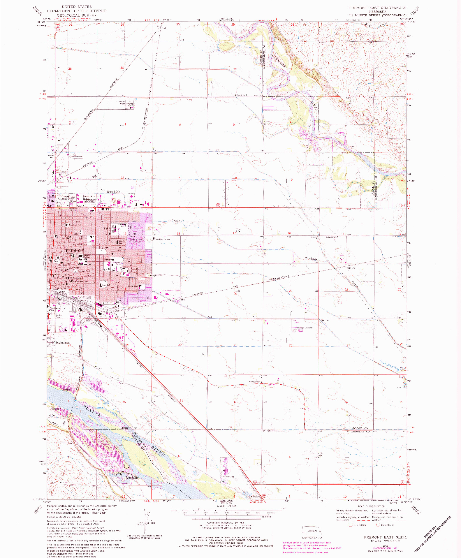 USGS 1:24000-SCALE QUADRANGLE FOR FREMONT EAST, NE 1968