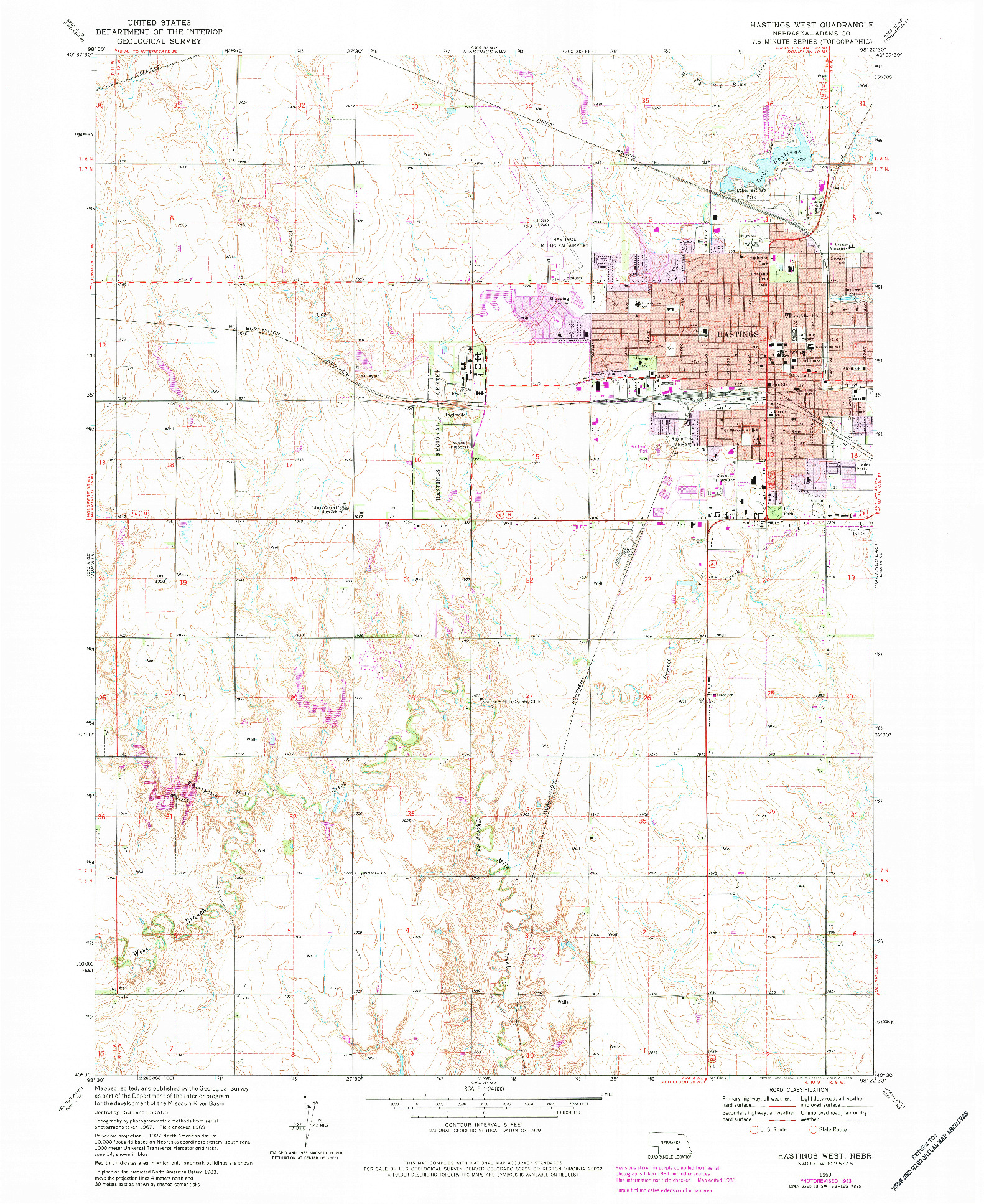 USGS 1:24000-SCALE QUADRANGLE FOR HASTINGS WEST, NE 1969