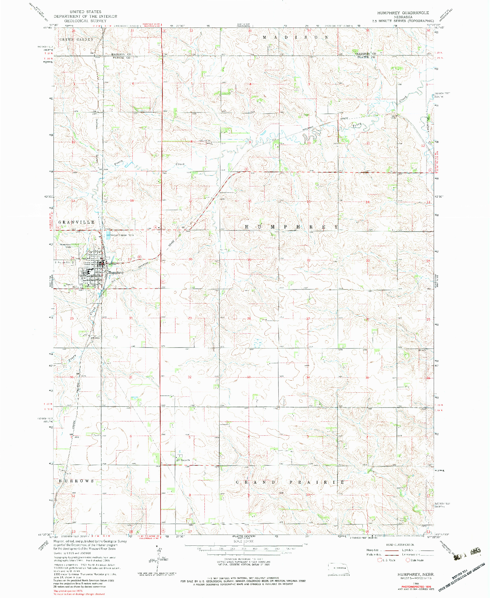 USGS 1:24000-SCALE QUADRANGLE FOR HUMPHREY, NE 1966