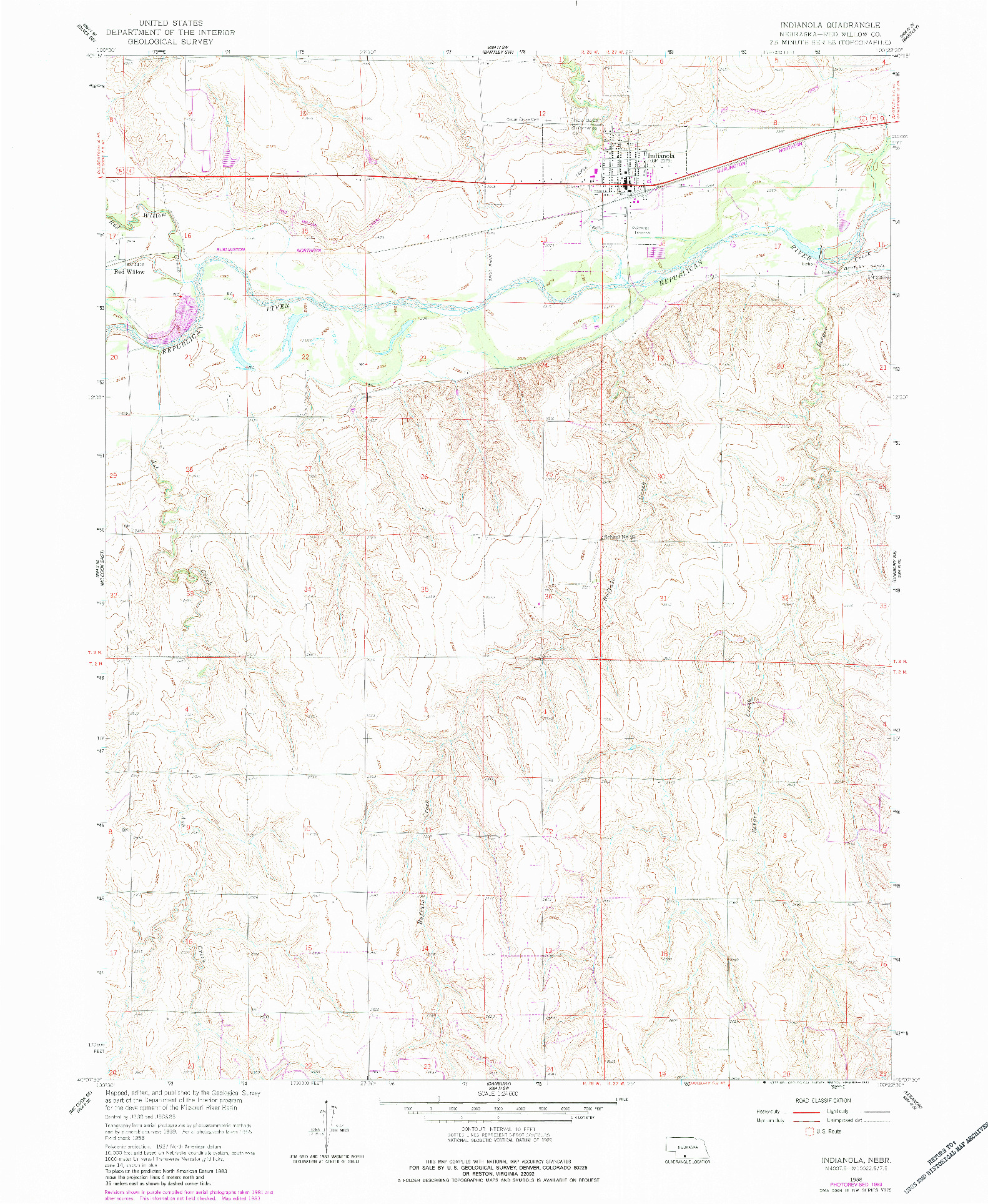 USGS 1:24000-SCALE QUADRANGLE FOR INDIANOLA, NE 1958