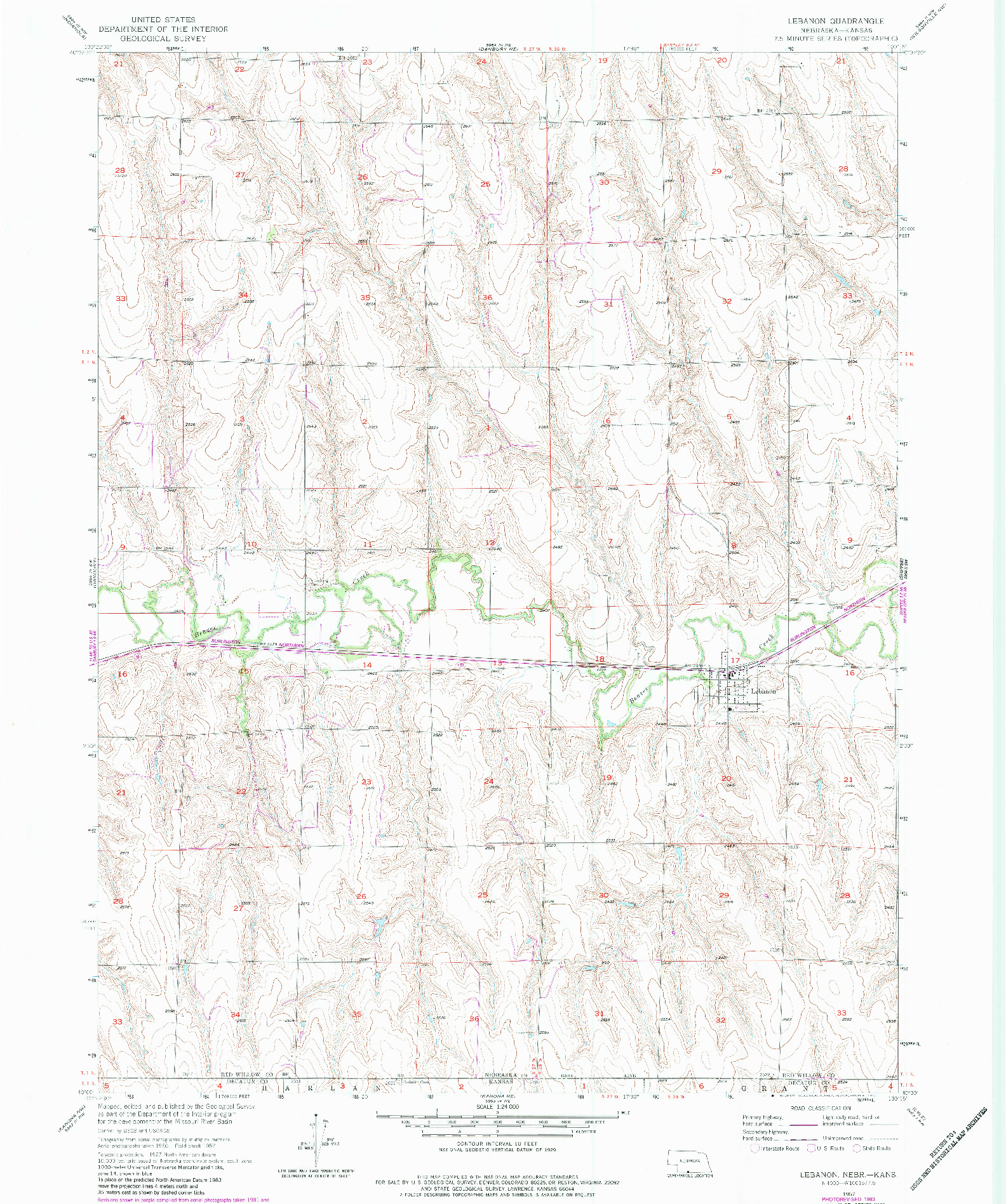 USGS 1:24000-SCALE QUADRANGLE FOR LEBANON, NE 1957