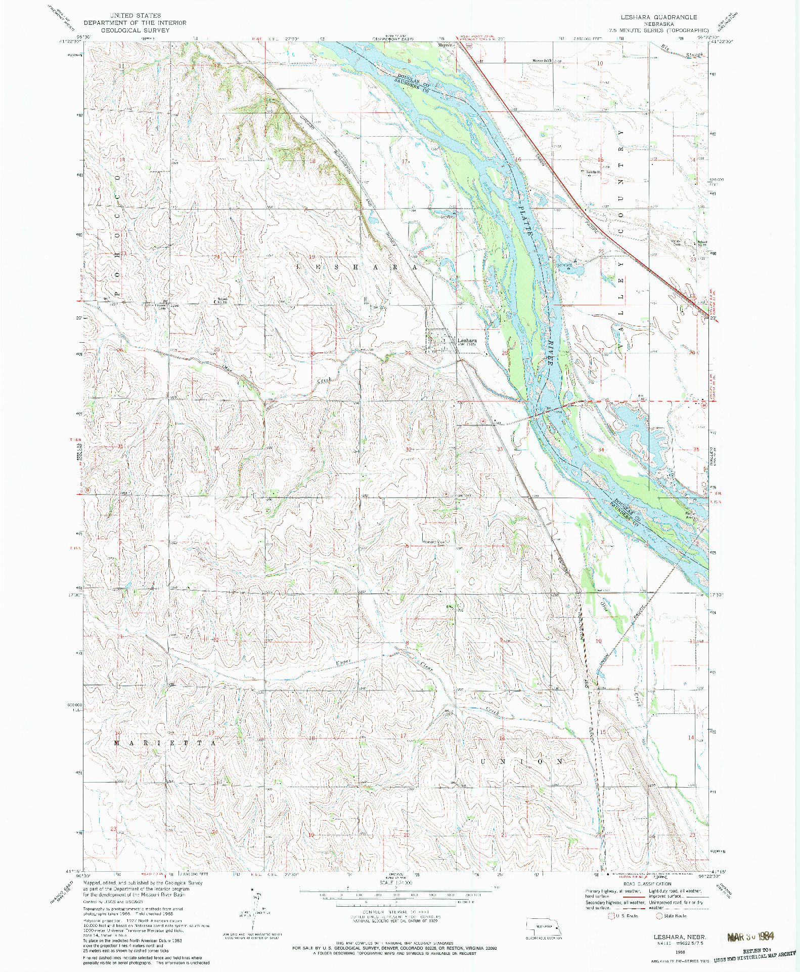 USGS 1:24000-SCALE QUADRANGLE FOR LESHARA, NE 1968