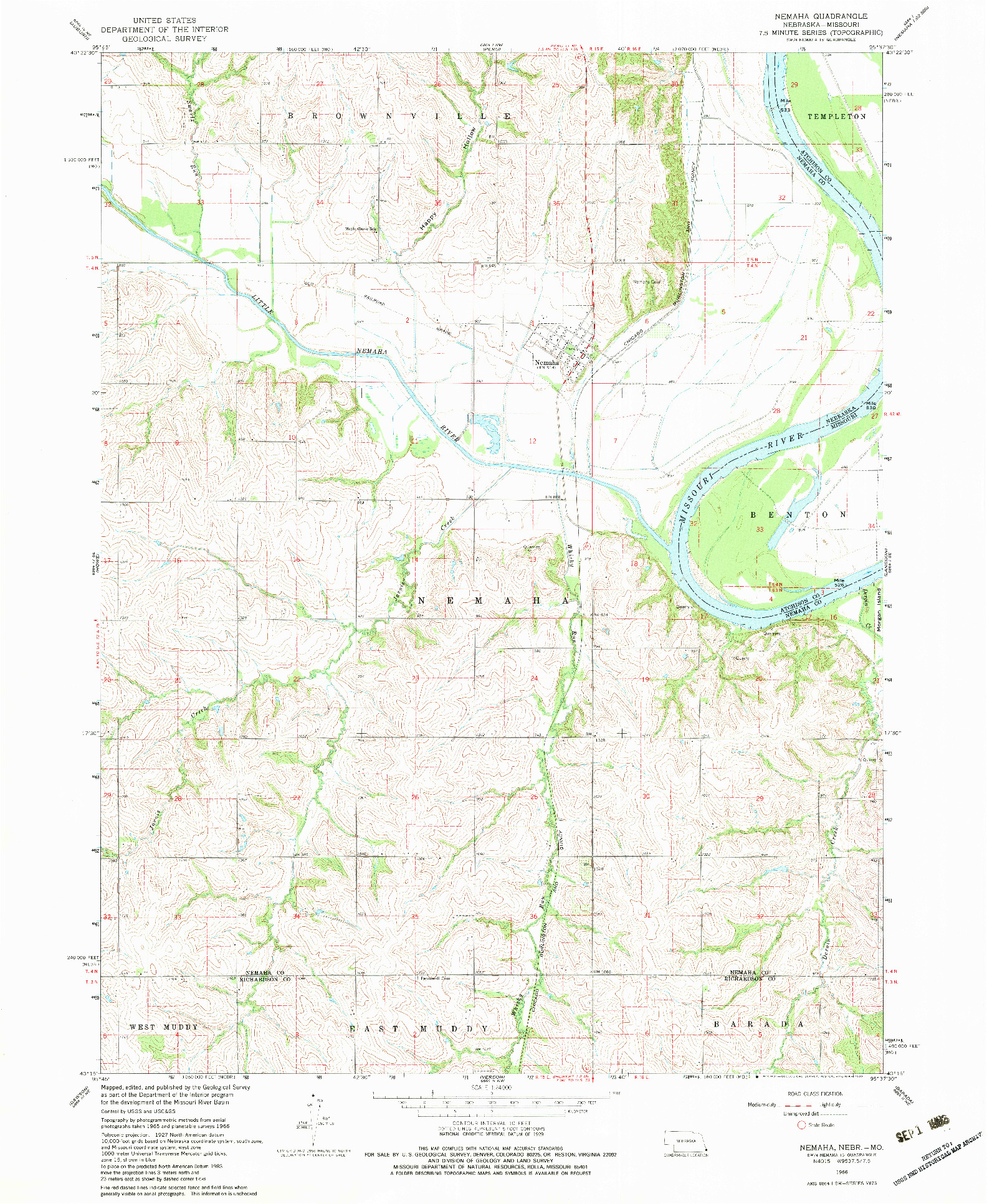 USGS 1:24000-SCALE QUADRANGLE FOR NEMAHA, NE 1966