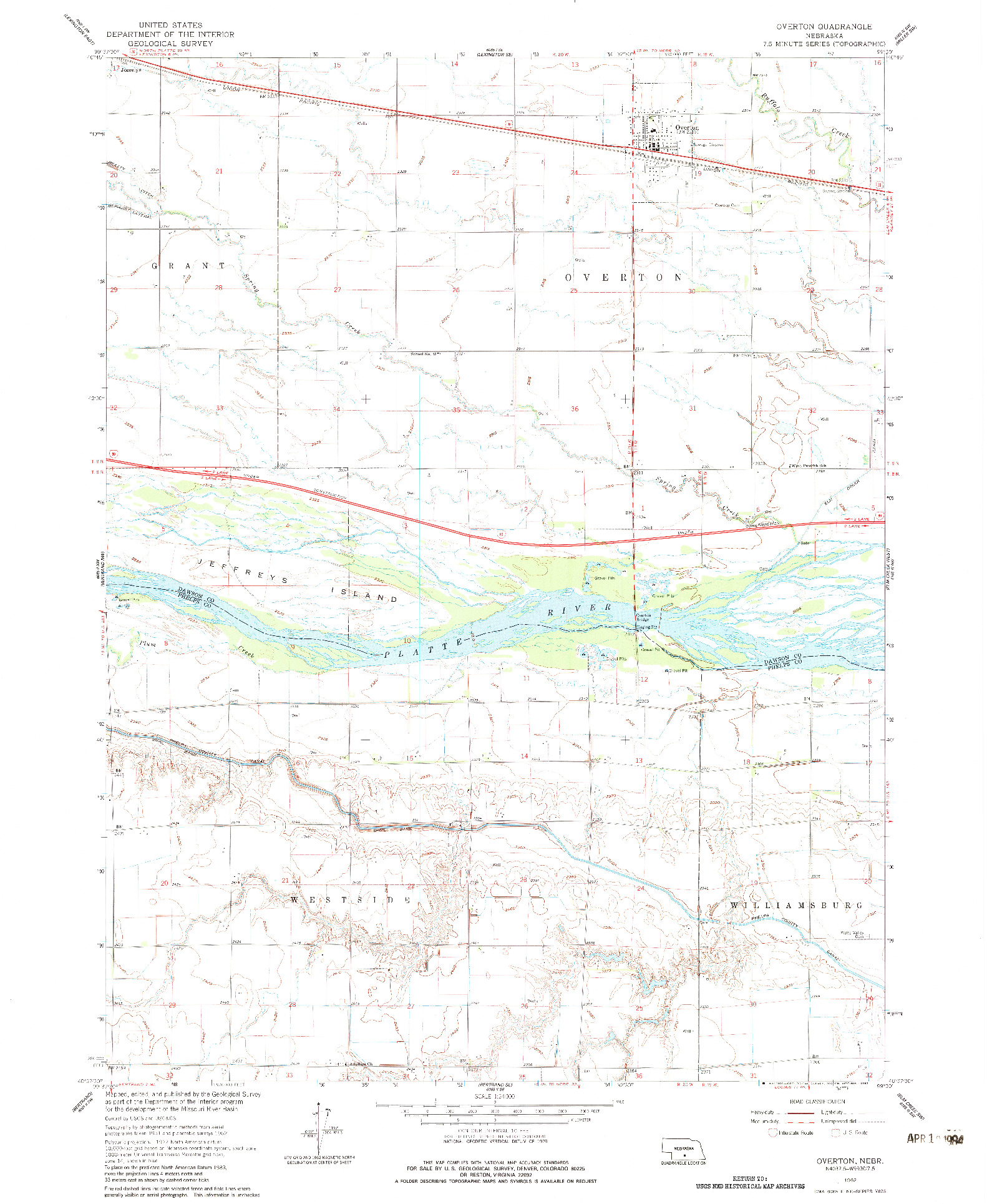 USGS 1:24000-SCALE QUADRANGLE FOR OVERTON, NE 1962
