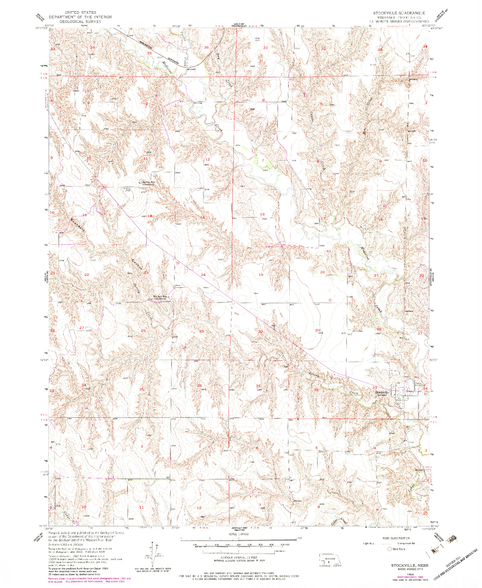 USGS 1:24000-SCALE QUADRANGLE FOR STOCKVILLE, NE 1956