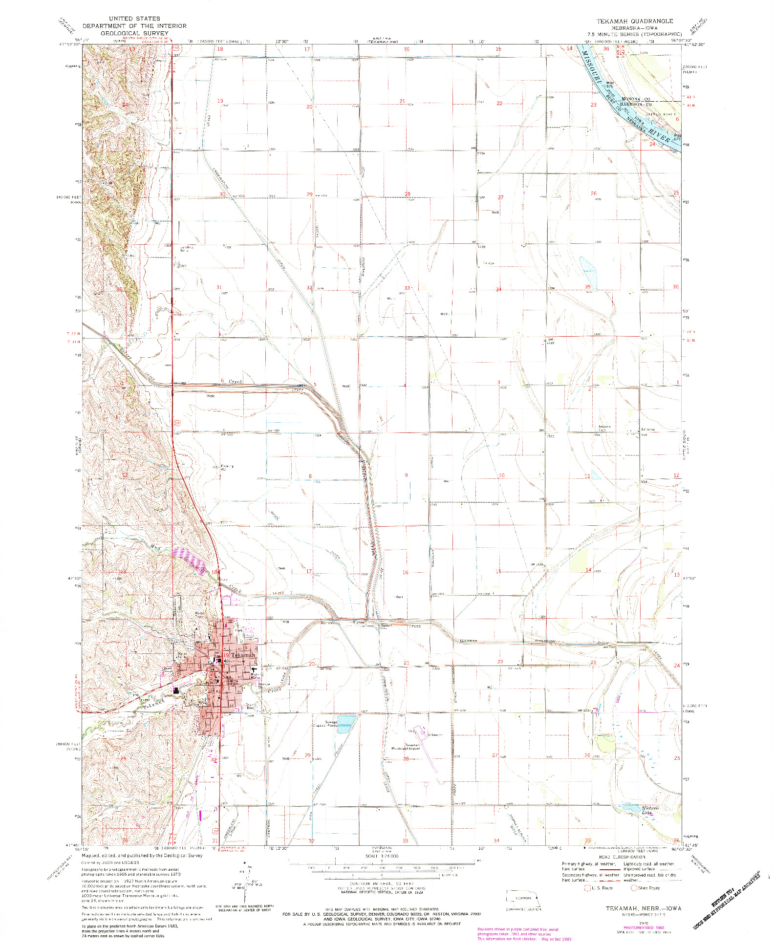 USGS 1:24000-SCALE QUADRANGLE FOR TEKAMAH, NE 1970