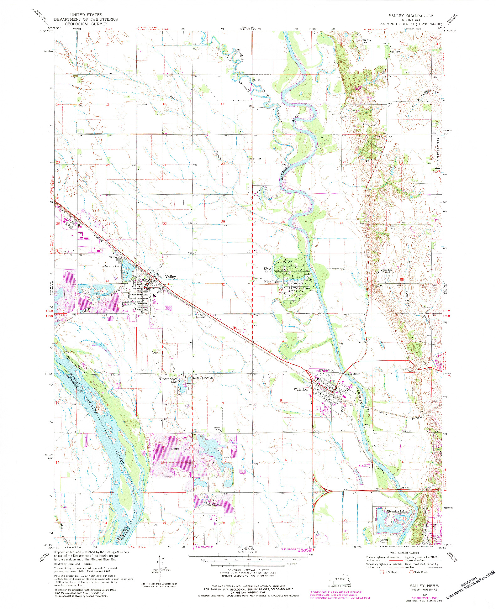 USGS 1:24000-SCALE QUADRANGLE FOR VALLEY, NE 1968