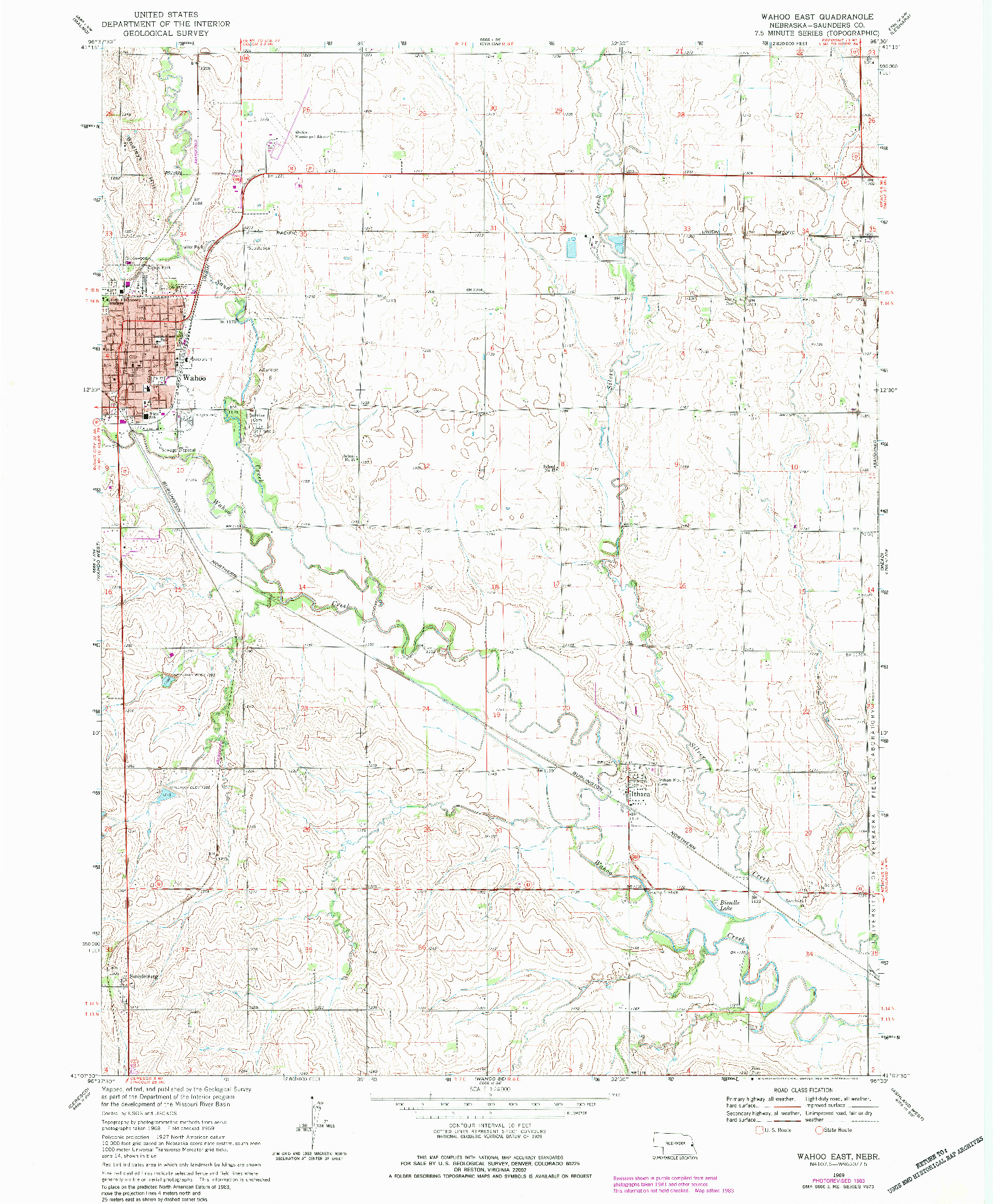 USGS 1:24000-SCALE QUADRANGLE FOR WAHOO EAST, NE 1969