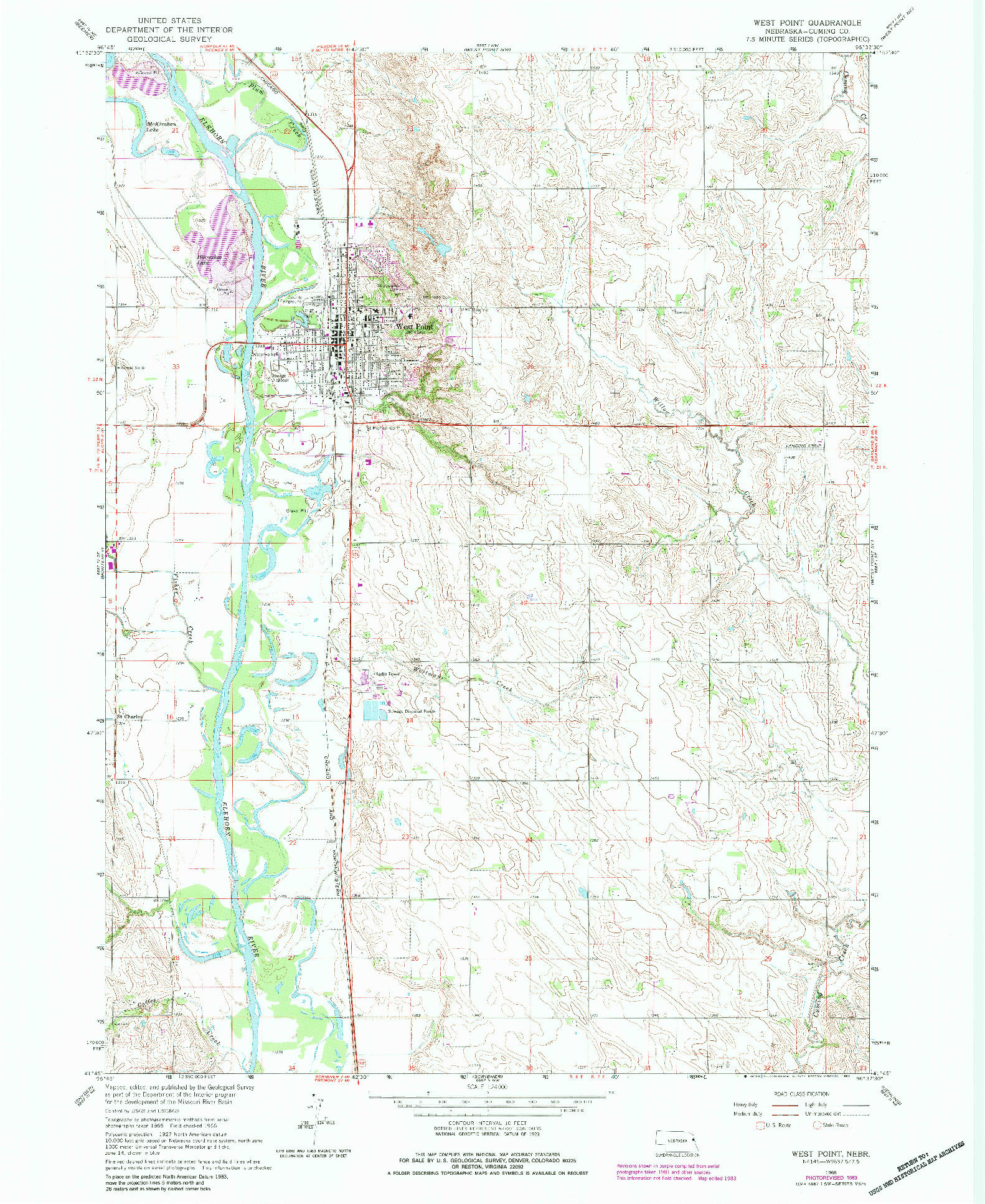 USGS 1:24000-SCALE QUADRANGLE FOR WEST POINT, NE 1966