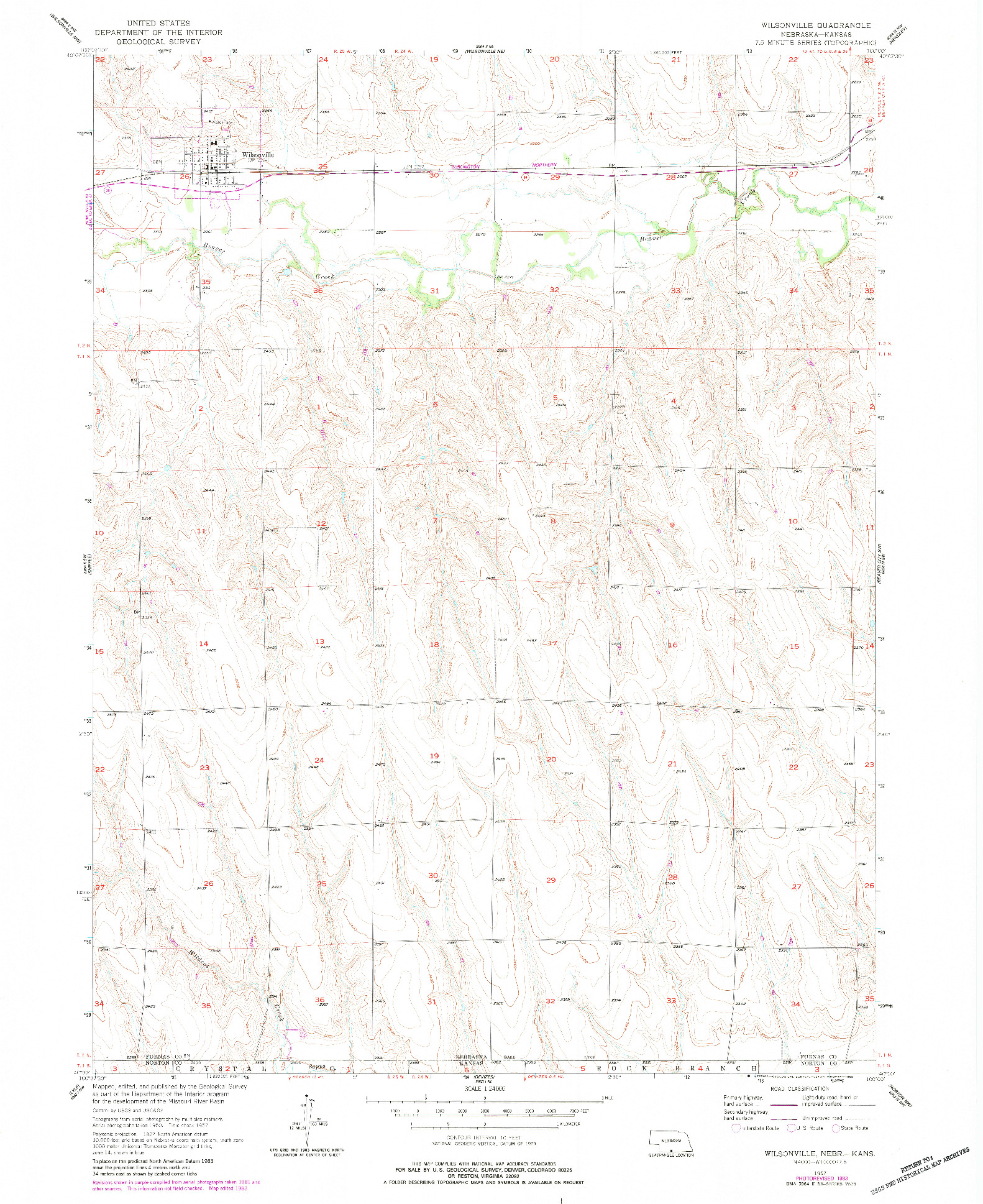 USGS 1:24000-SCALE QUADRANGLE FOR WILSONVILLE, NE 1957