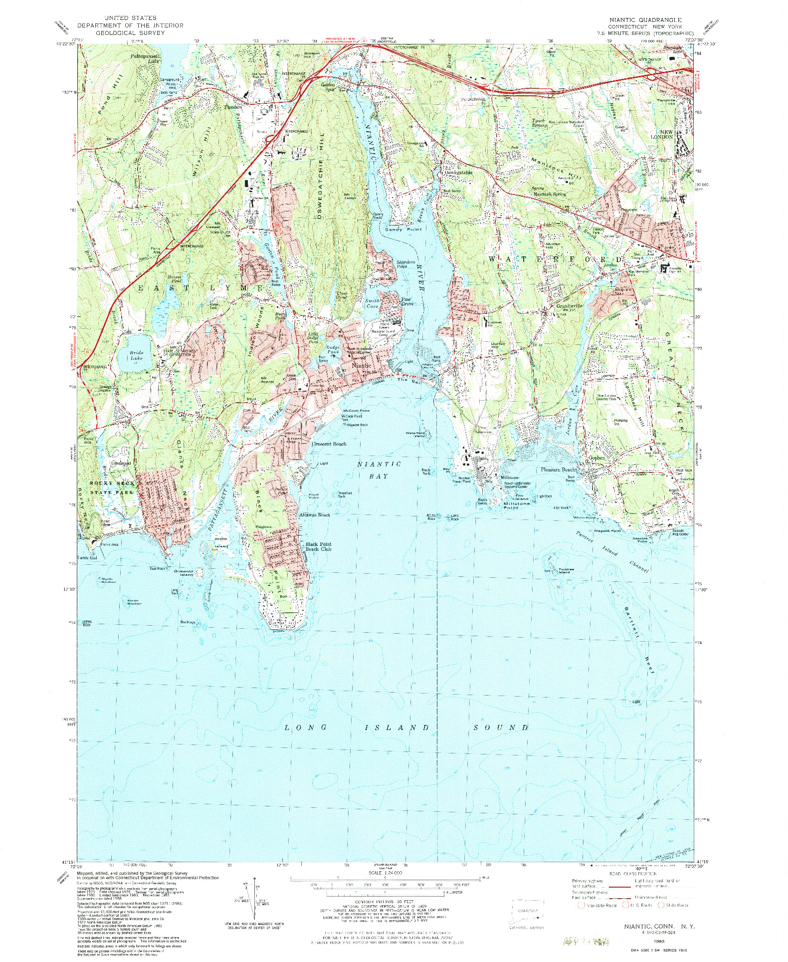 USGS 1:24000-SCALE QUADRANGLE FOR NIANTIC, CT 1983