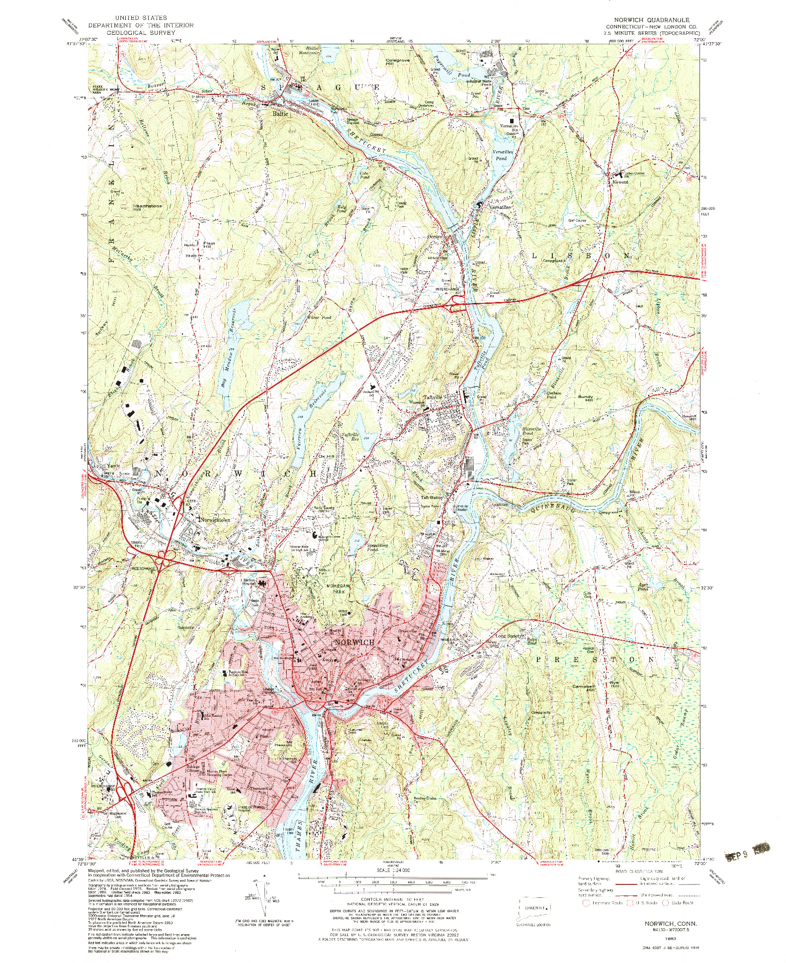 USGS 1:24000-SCALE QUADRANGLE FOR NORWICH, CT 1983