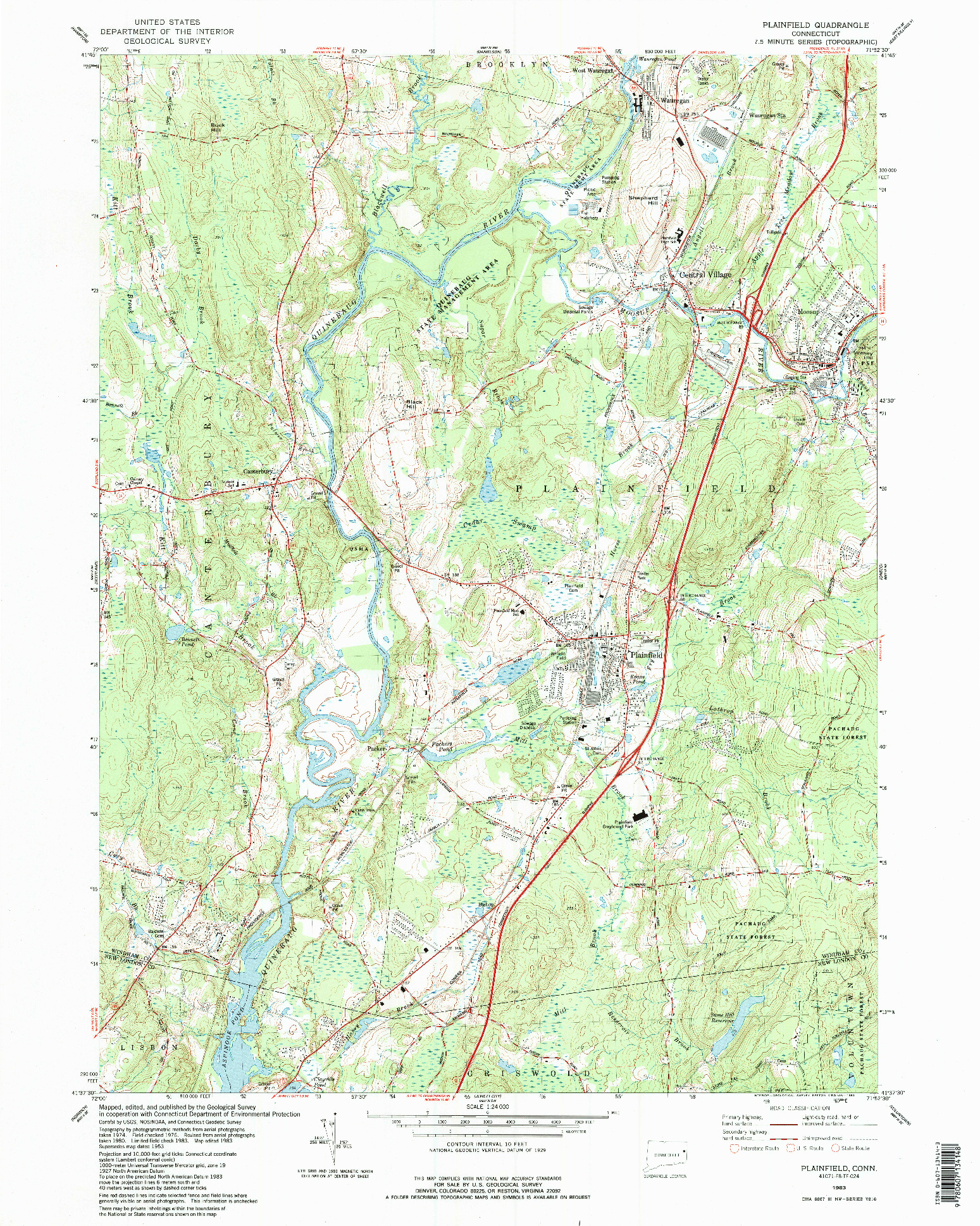 USGS 1:24000-SCALE QUADRANGLE FOR PLAINFIELD, CT 1983