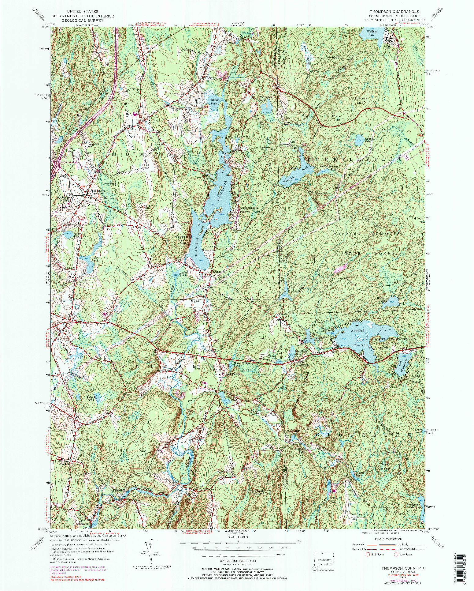 USGS 1:24000-SCALE QUADRANGLE FOR THOMPSON, CT 1955
