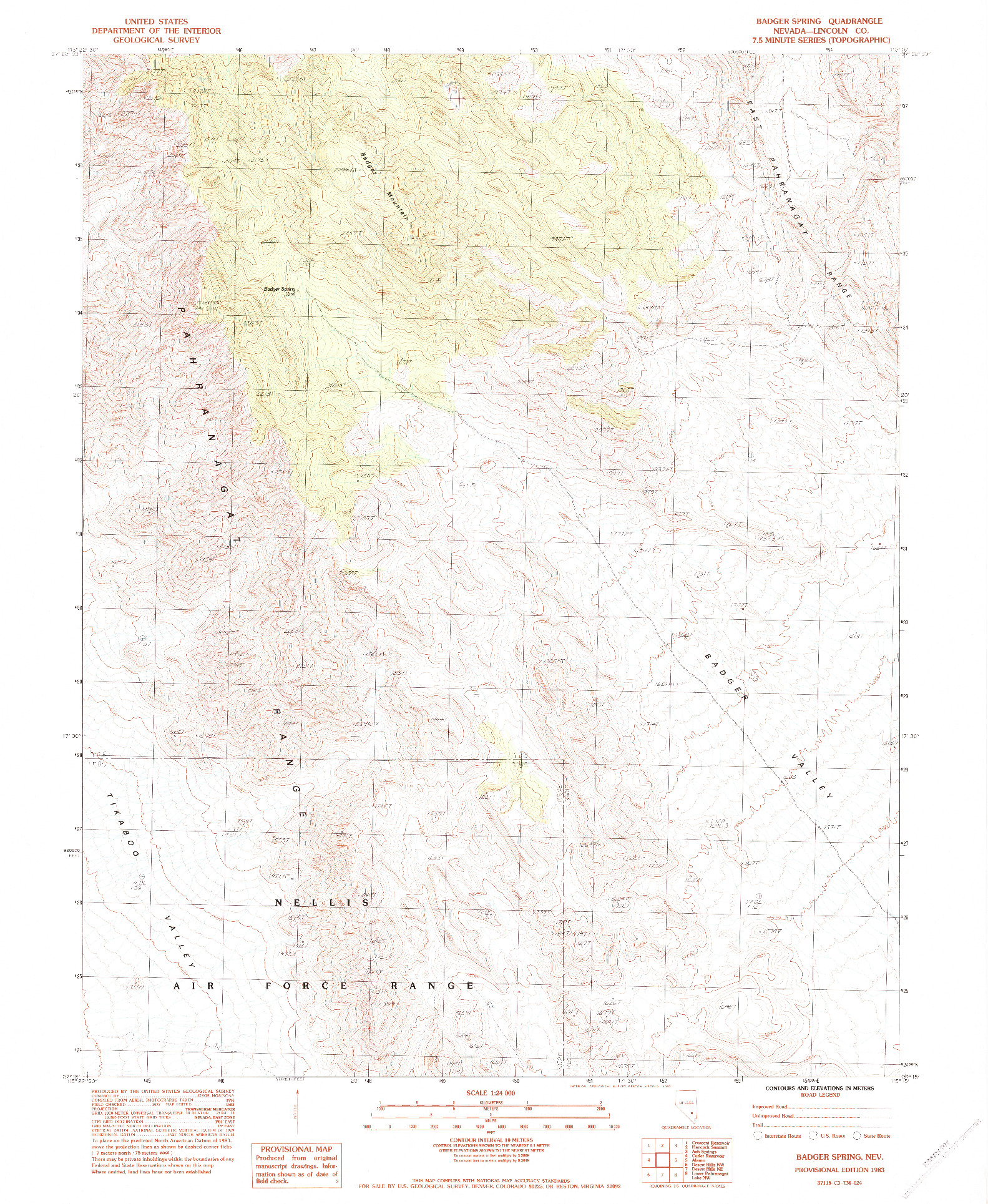 USGS 1:24000-SCALE QUADRANGLE FOR BADGER SPRING, NV 1983