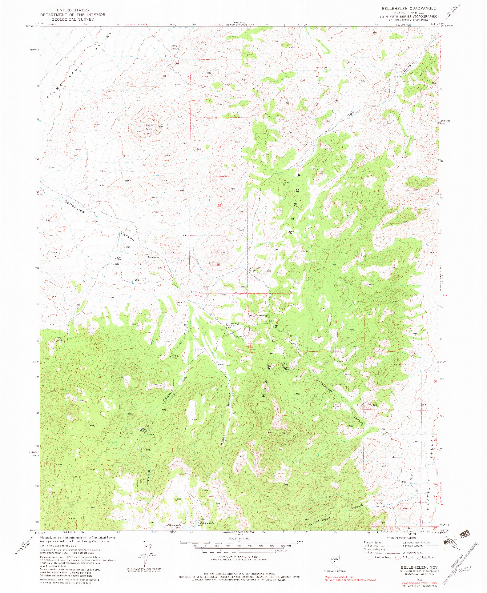 USGS 1:24000-SCALE QUADRANGLE FOR BELLEHELEN, NV 1968