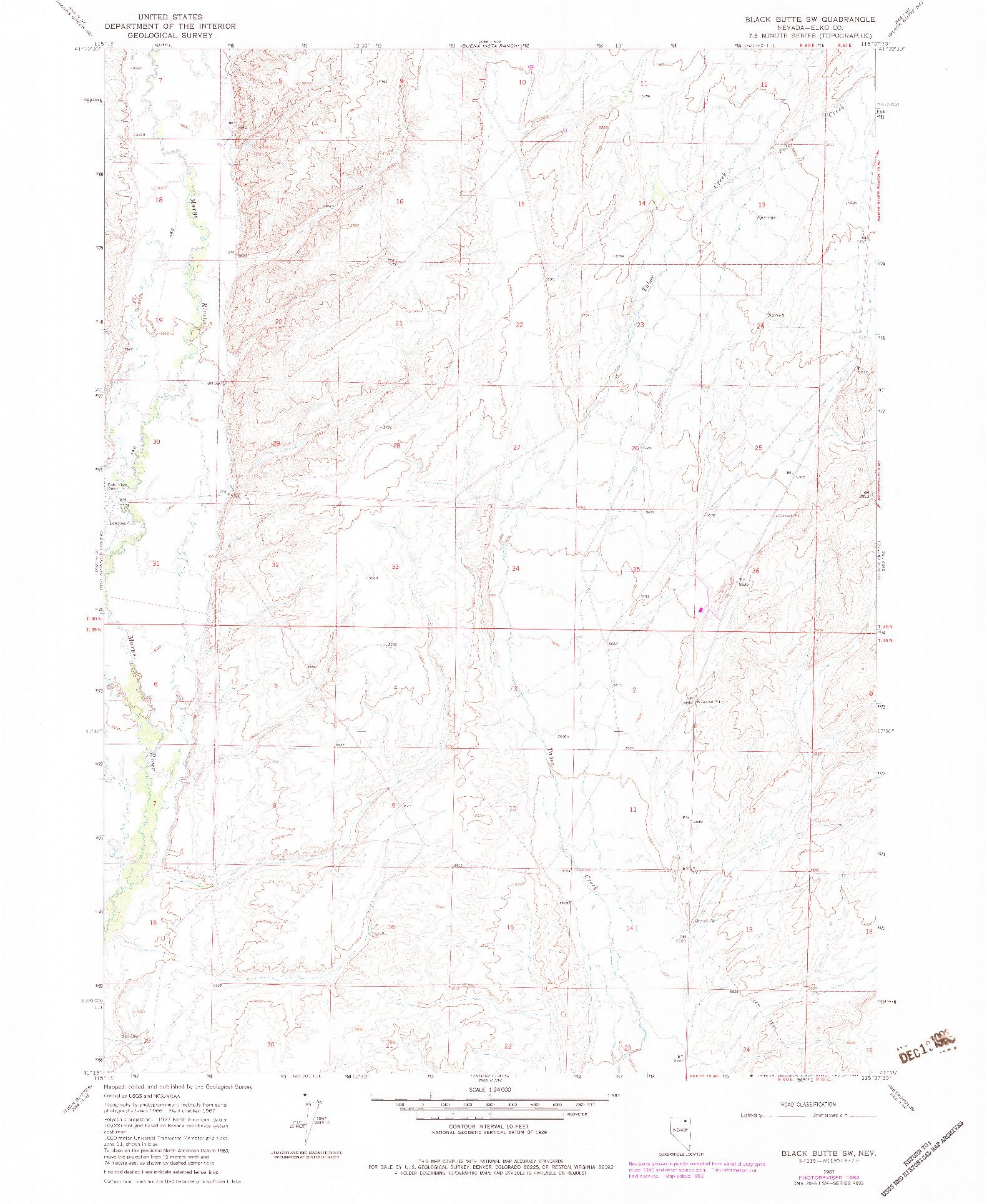 USGS 1:24000-SCALE QUADRANGLE FOR BLACK BUTTE SW, NV 1967