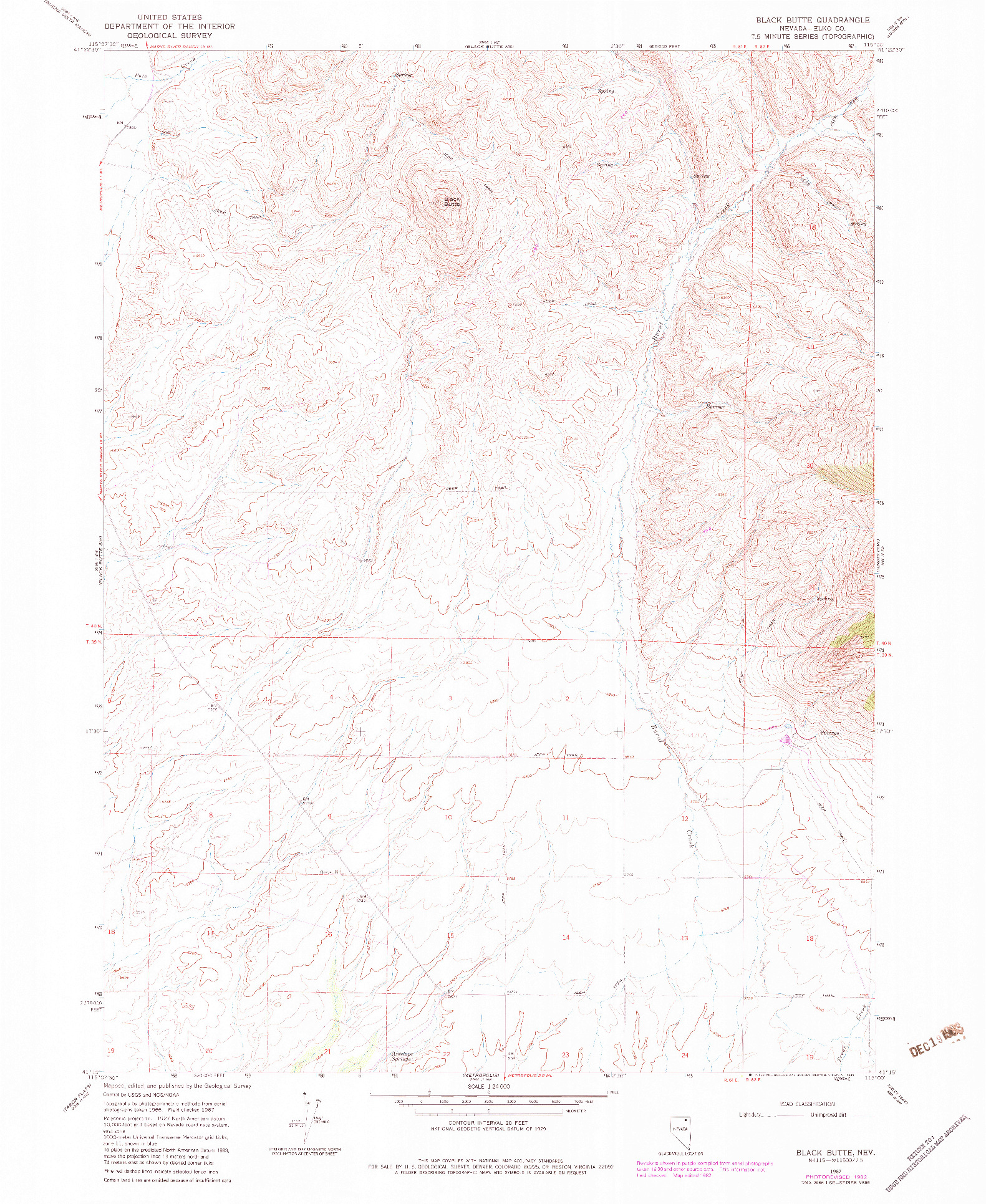 USGS 1:24000-SCALE QUADRANGLE FOR BLACK BUTTE, NV 1967