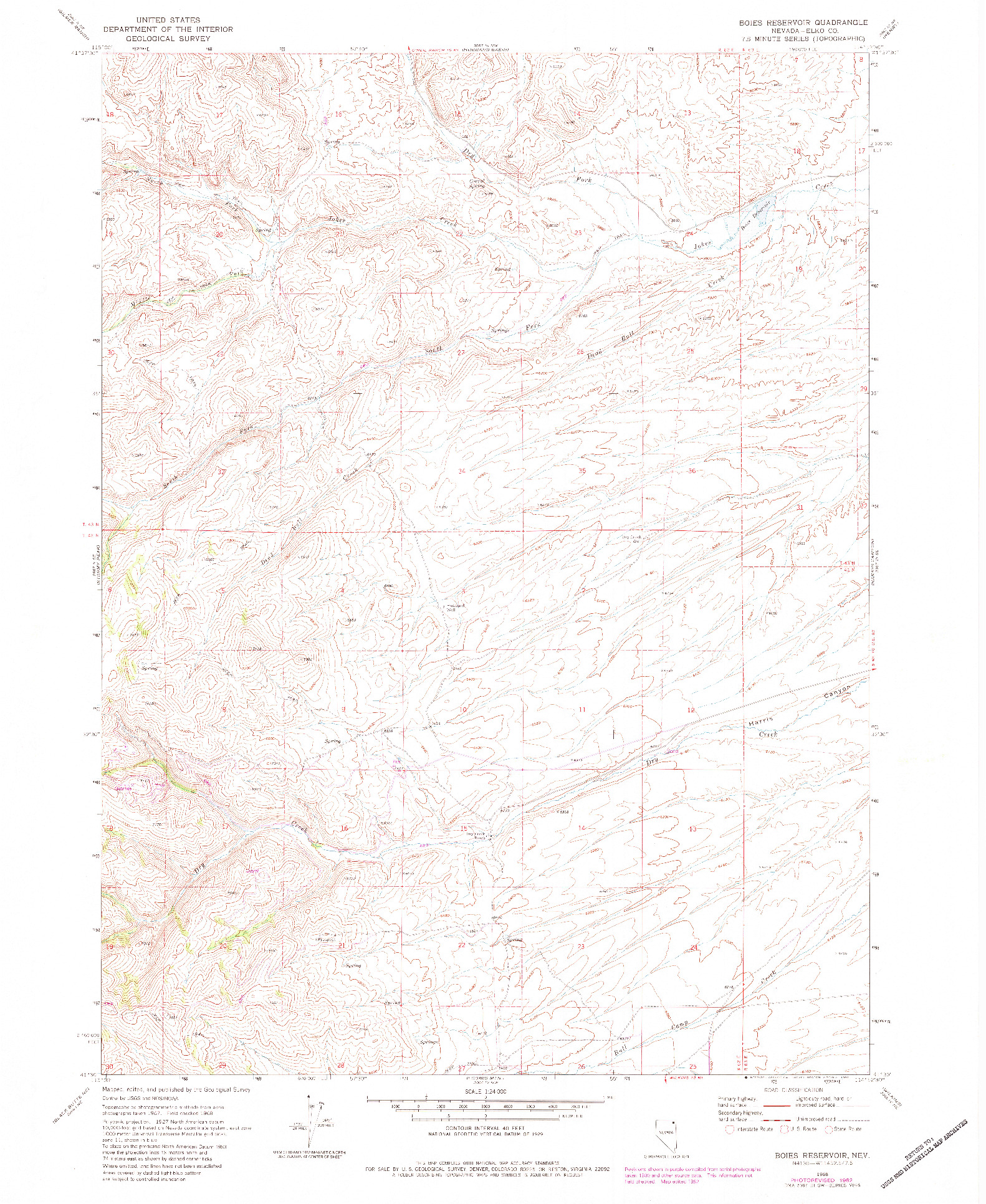 USGS 1:24000-SCALE QUADRANGLE FOR BOIES RESERVOIR, NV 1968