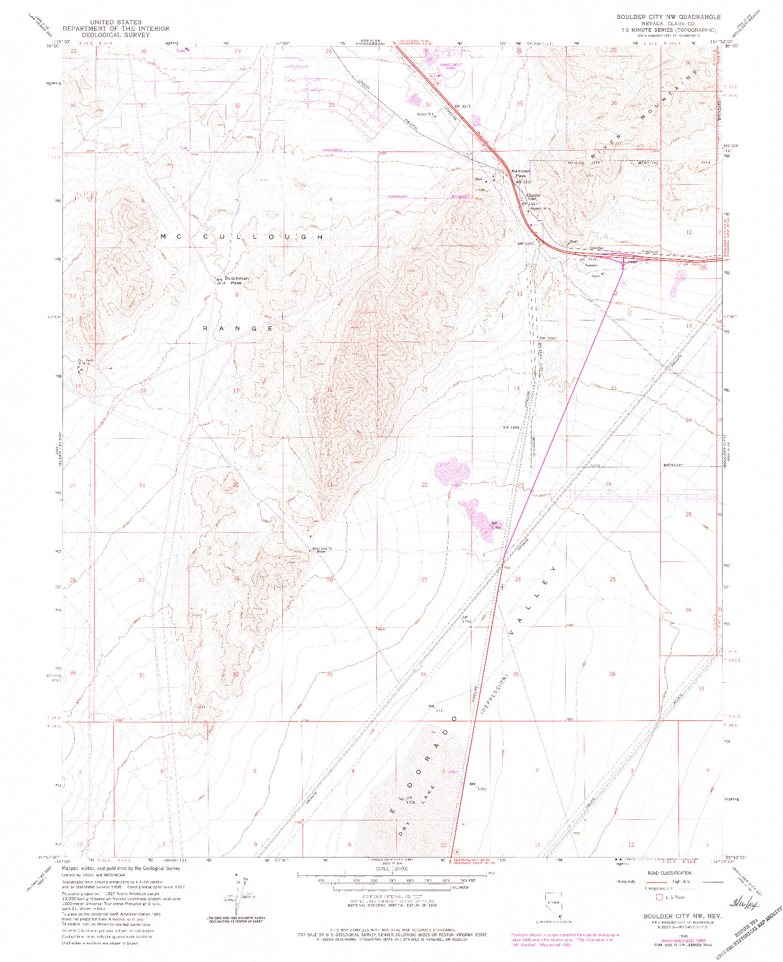 USGS 1:24000-SCALE QUADRANGLE FOR BOULDER CITY NW, NV 1958