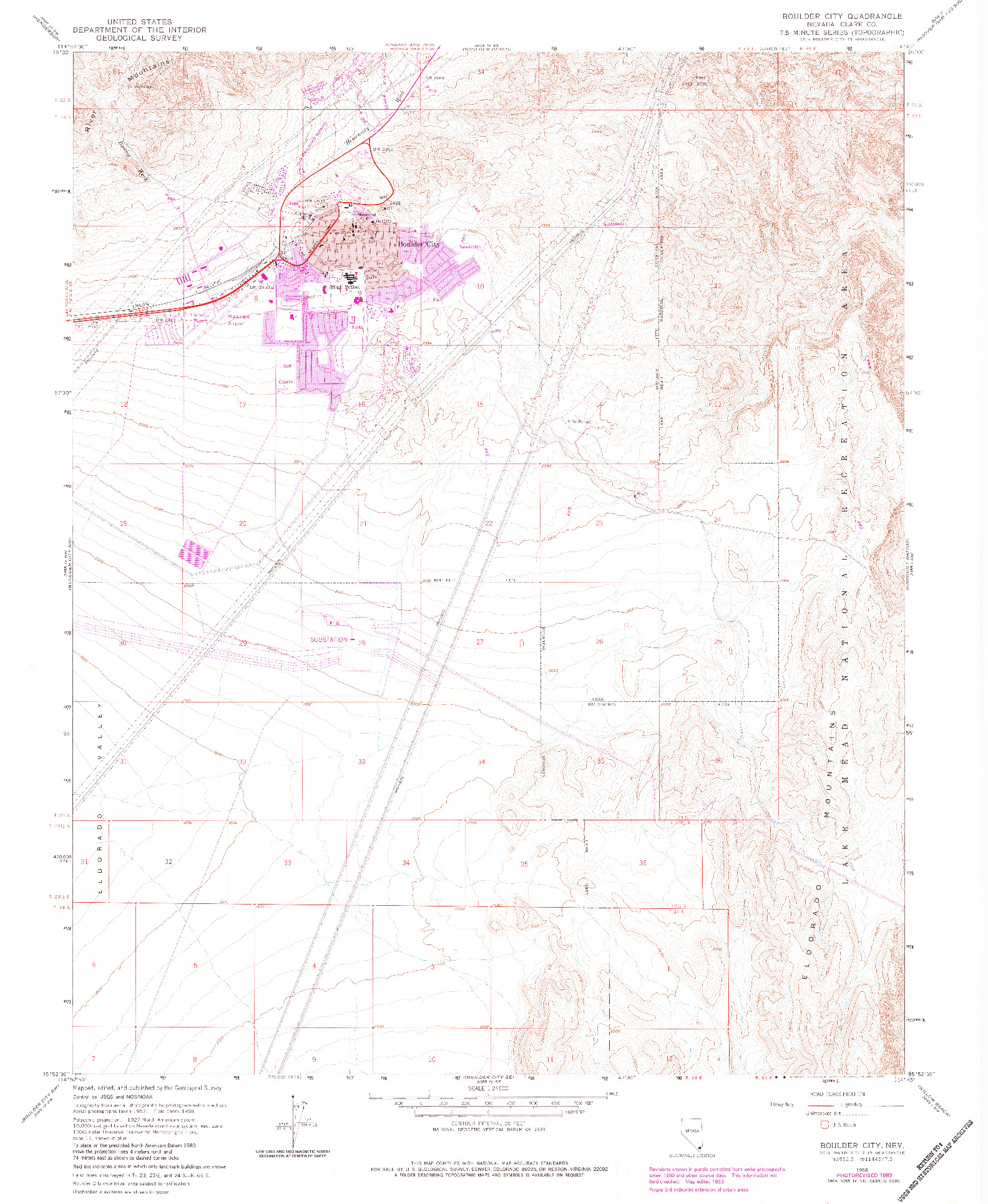 USGS 1:24000-SCALE QUADRANGLE FOR BOULDER CITY, NV 1958