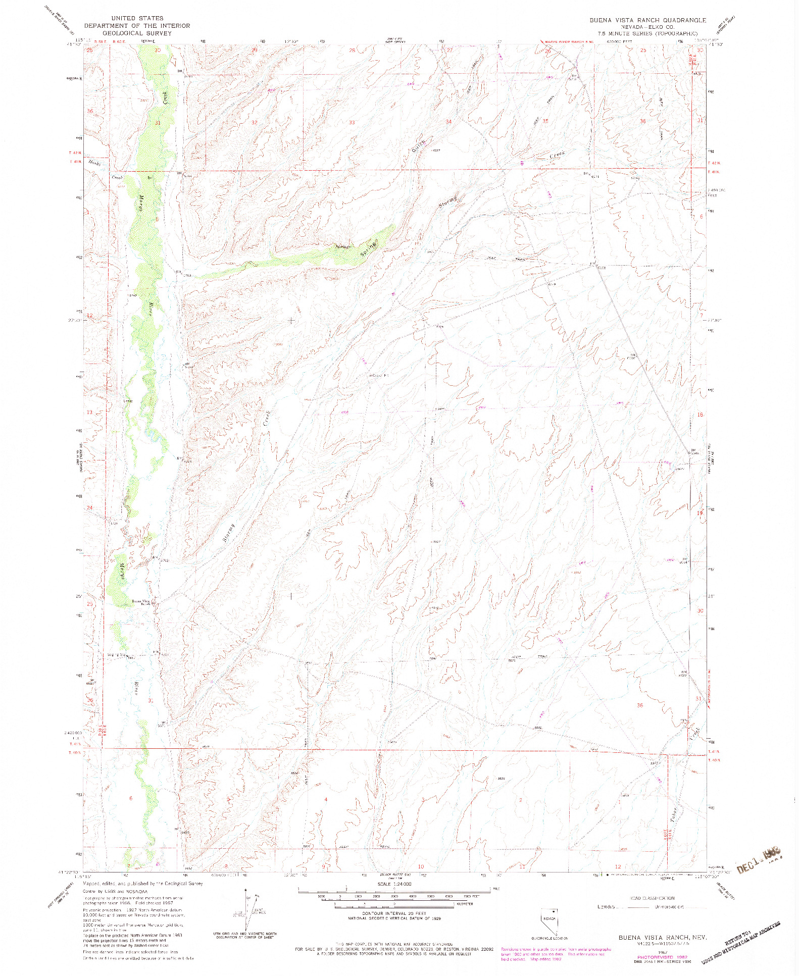 USGS 1:24000-SCALE QUADRANGLE FOR BUENA VISTA RANCH, NV 1967