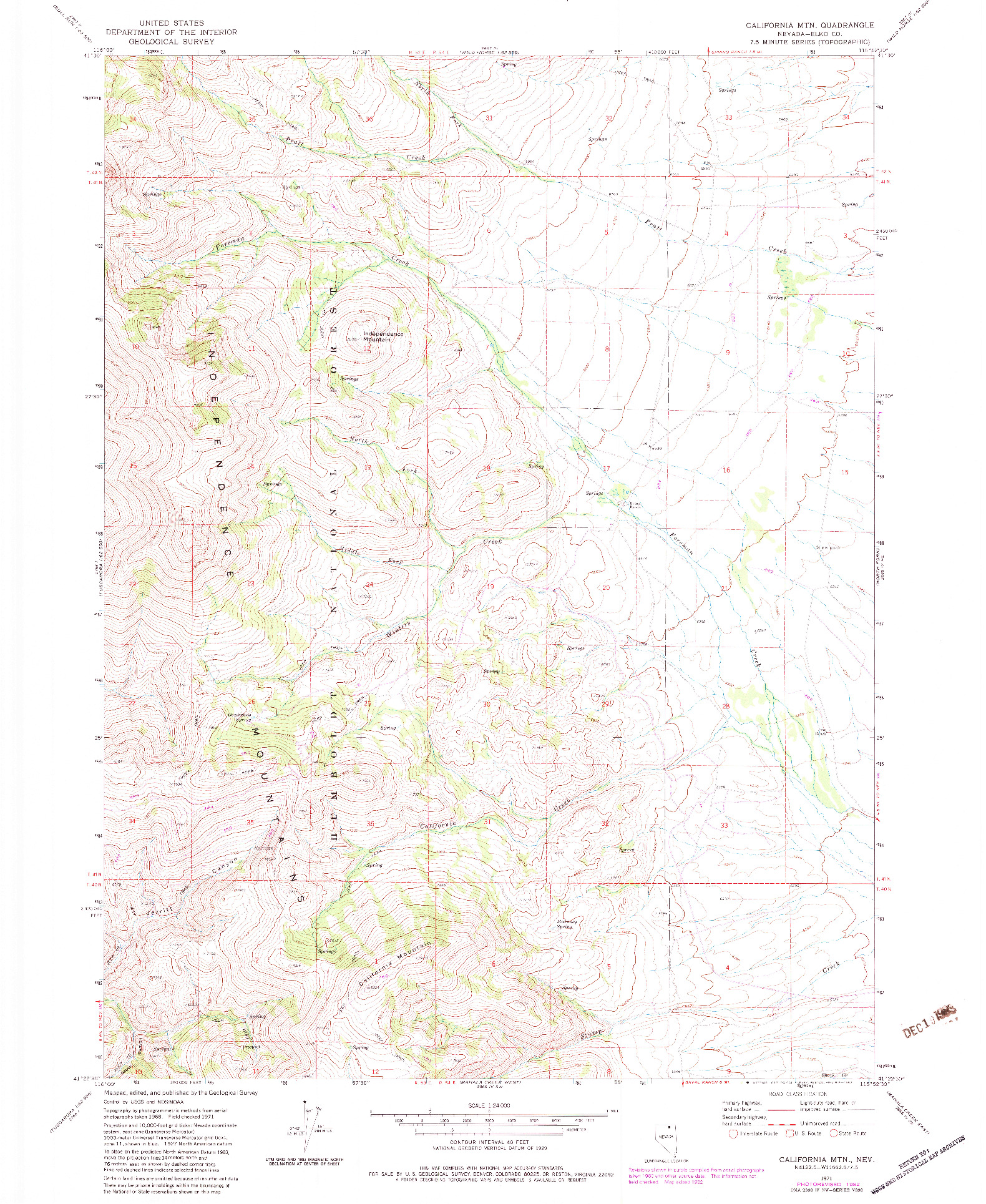 USGS 1:24000-SCALE QUADRANGLE FOR CALIFORNIA MTN., NV 1971