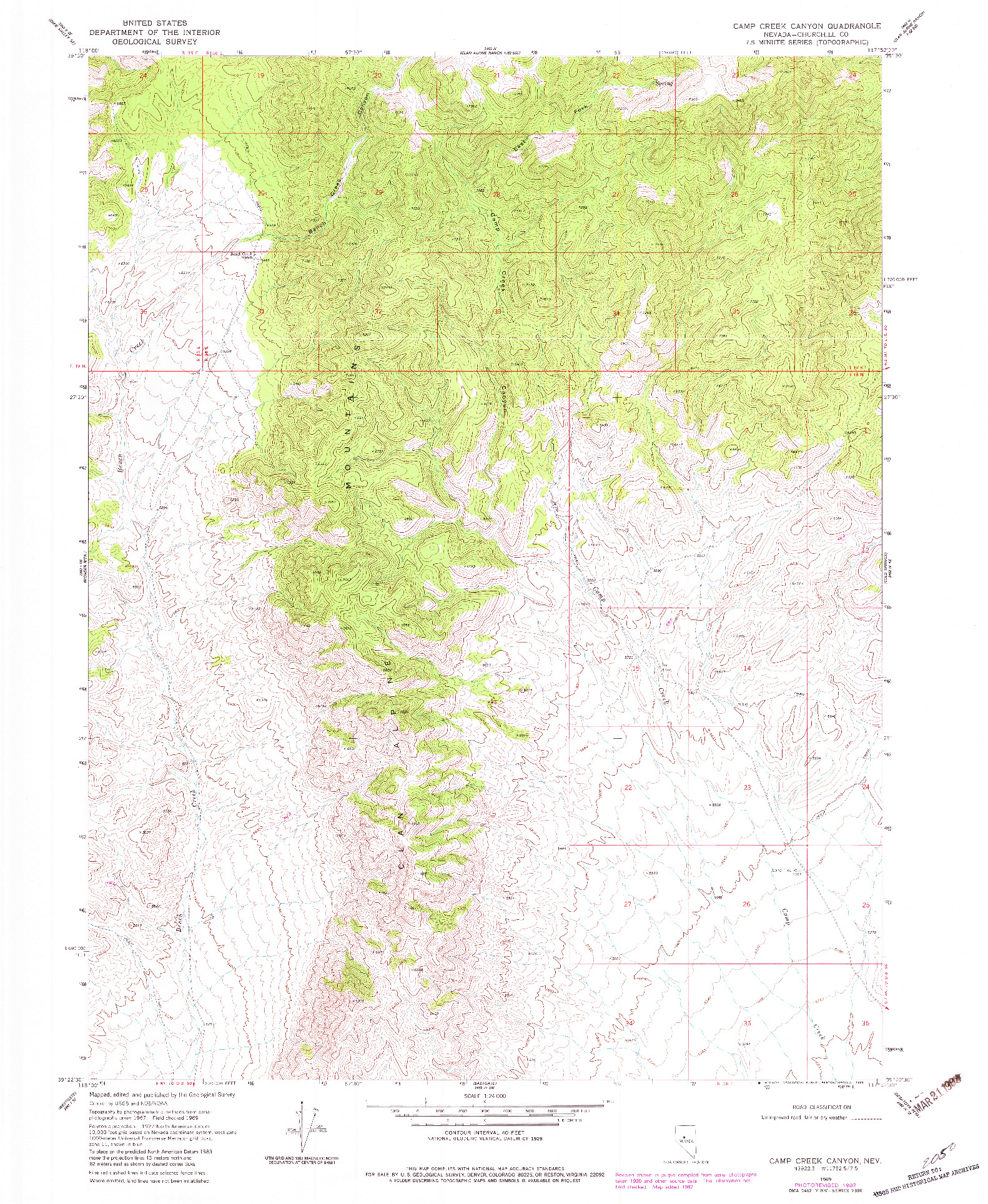 USGS 1:24000-SCALE QUADRANGLE FOR CAMP CREEK CANYON, NV 1969