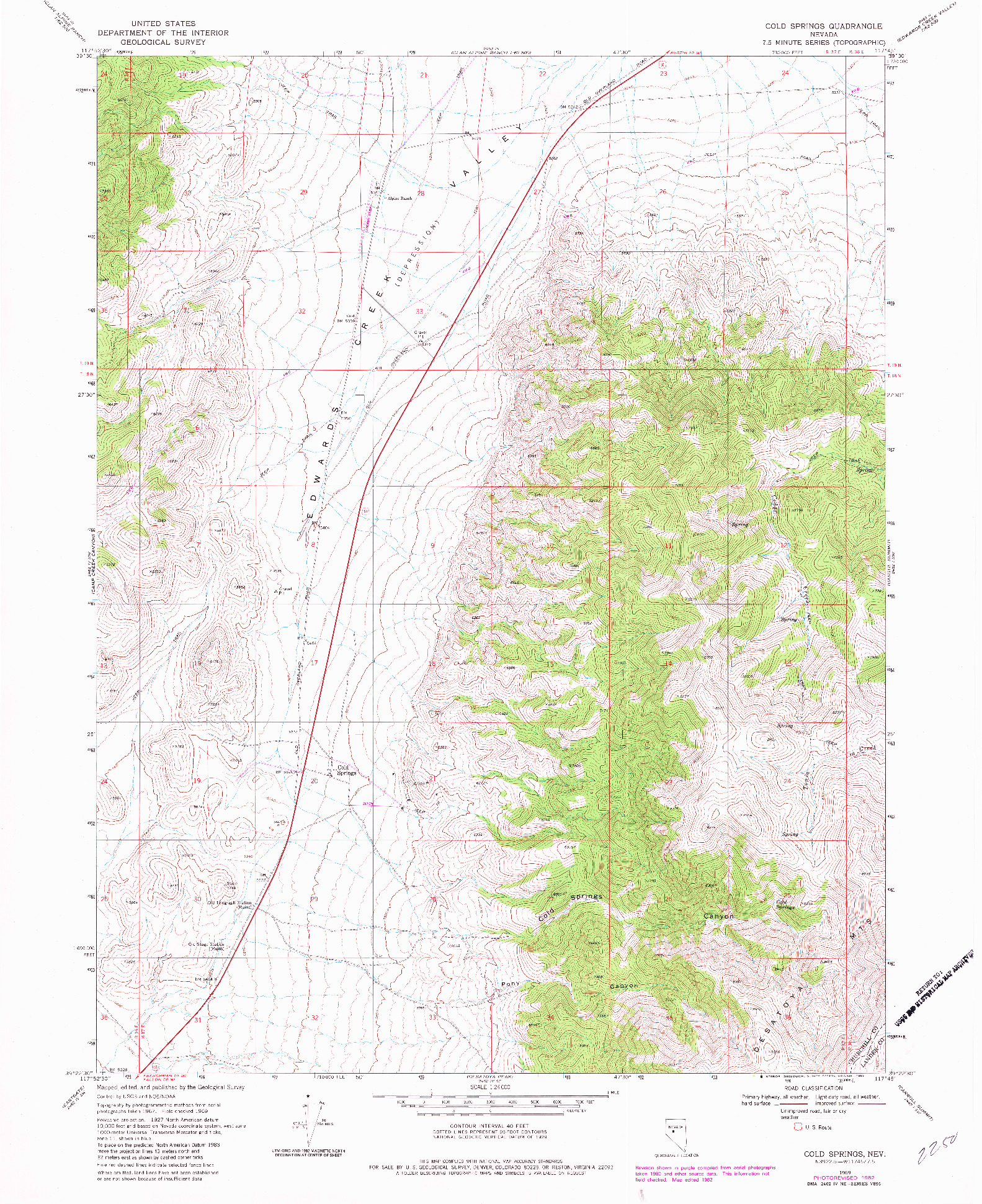 USGS 1:24000-SCALE QUADRANGLE FOR COLD SPRINGS, NV 1969