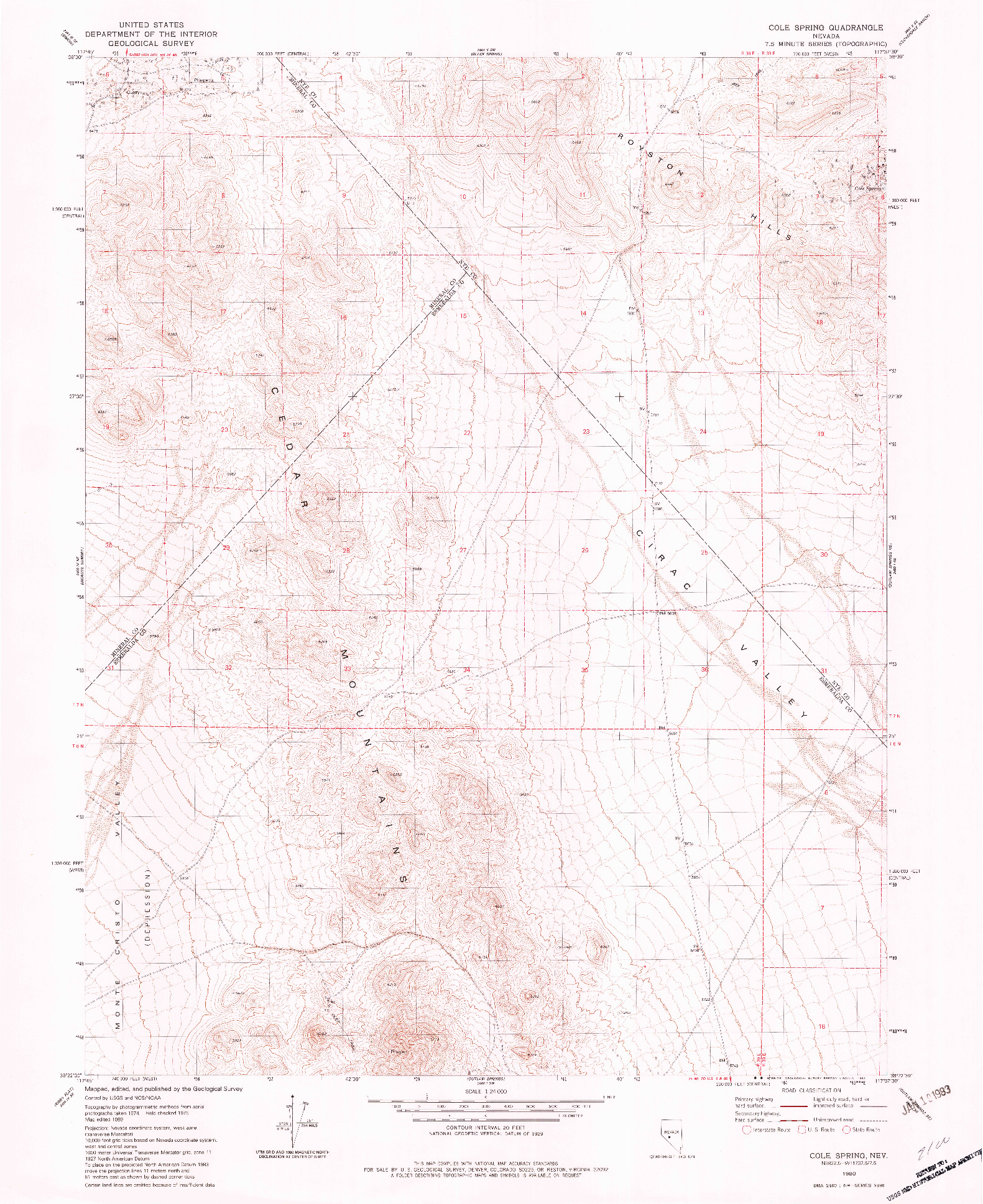 USGS 1:24000-SCALE QUADRANGLE FOR COLE SPRING, NV 1980