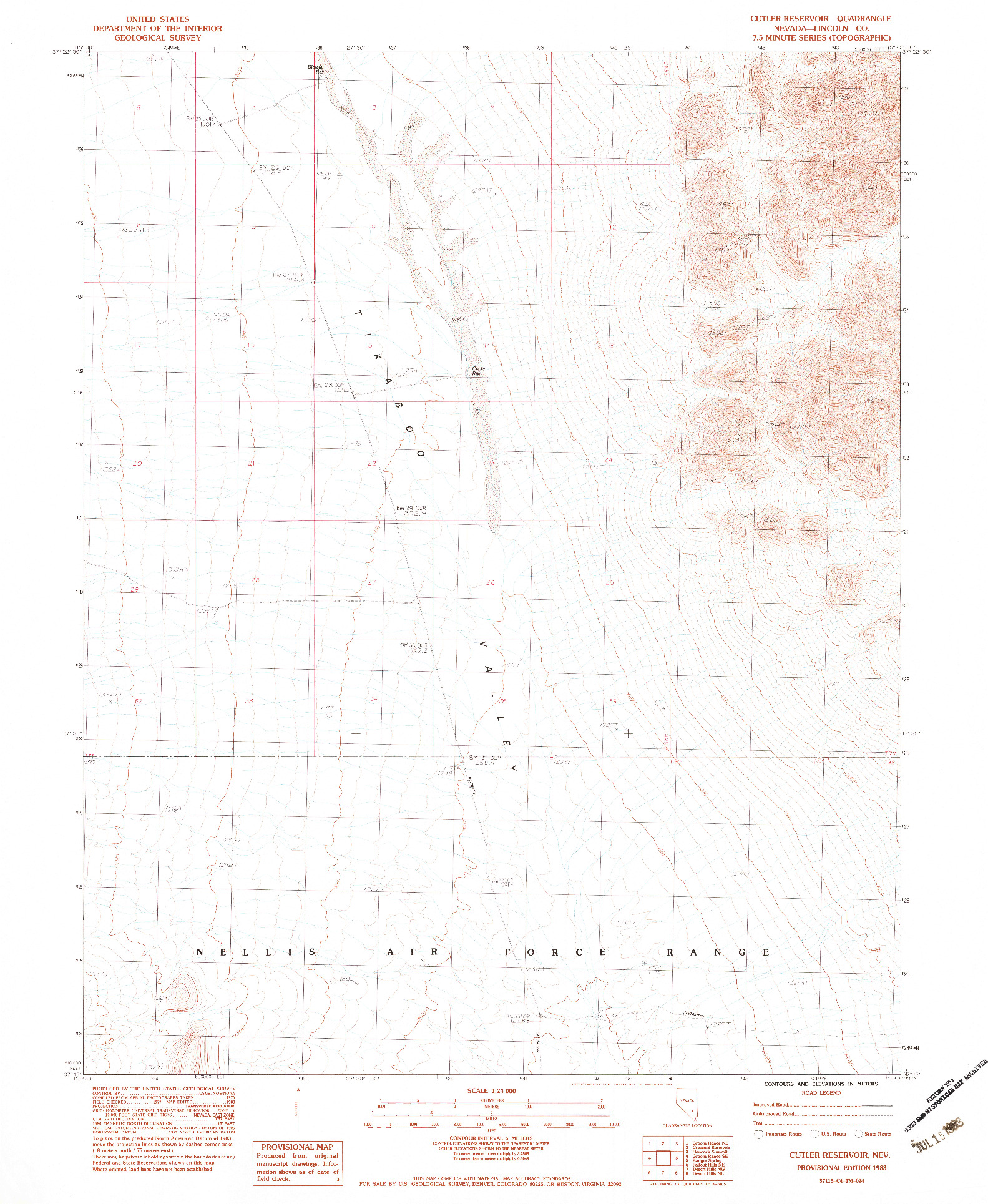 USGS 1:24000-SCALE QUADRANGLE FOR CUTLER RESERVOIR, NV 1983