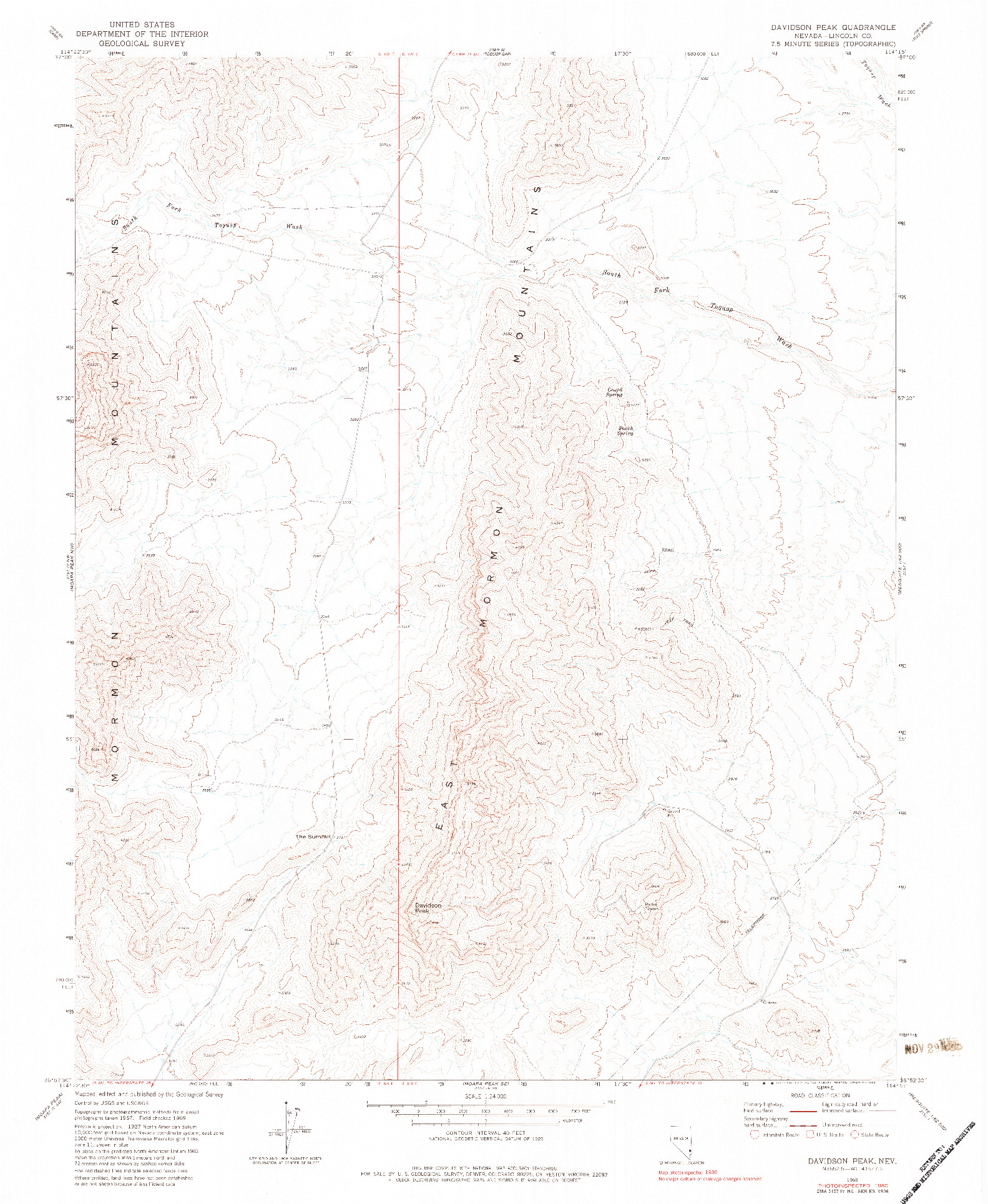 USGS 1:24000-SCALE QUADRANGLE FOR DAVIDSON PEAK, NV 1969