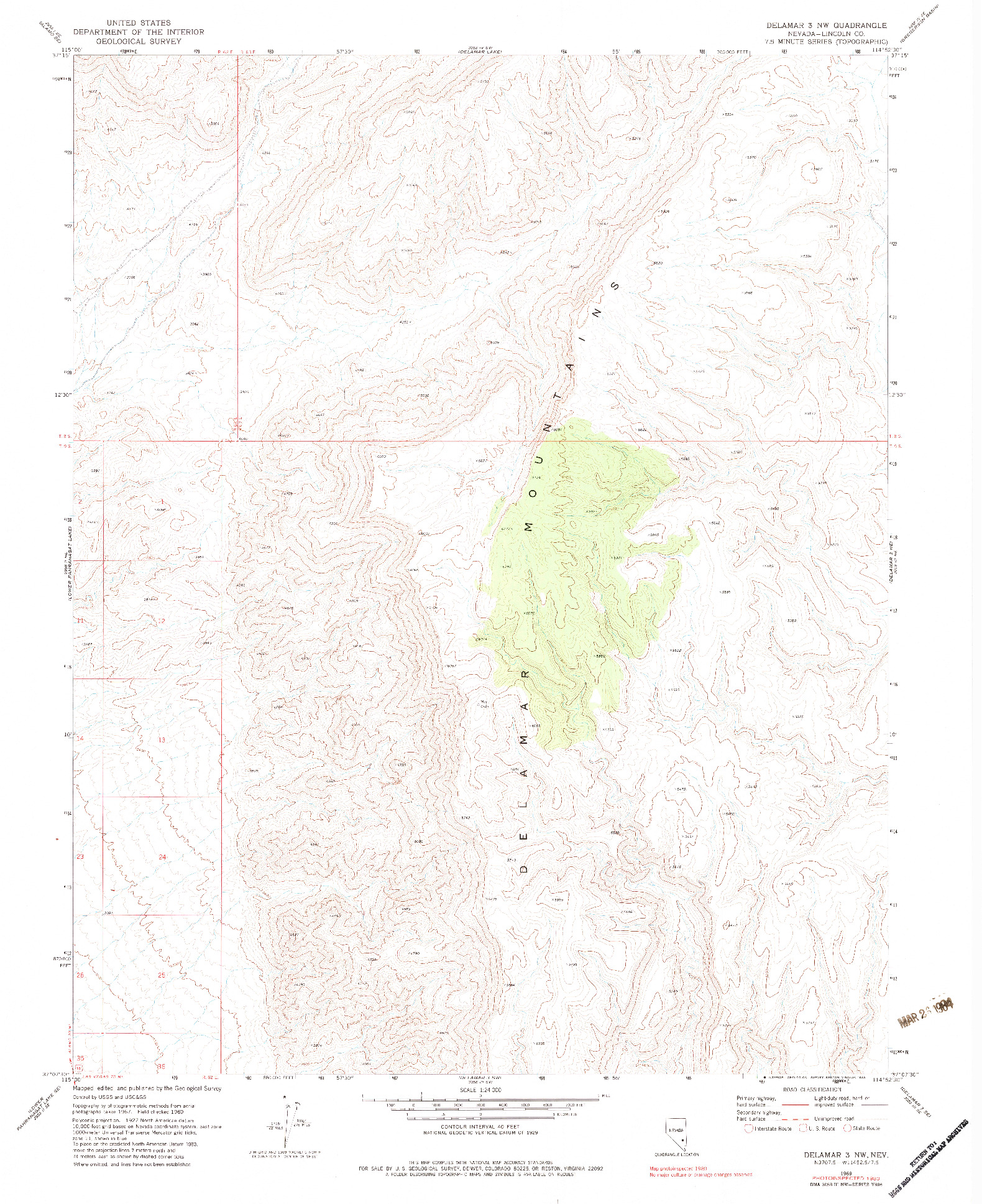 USGS 1:24000-SCALE QUADRANGLE FOR DELAMAR 3 NW, NV 1969