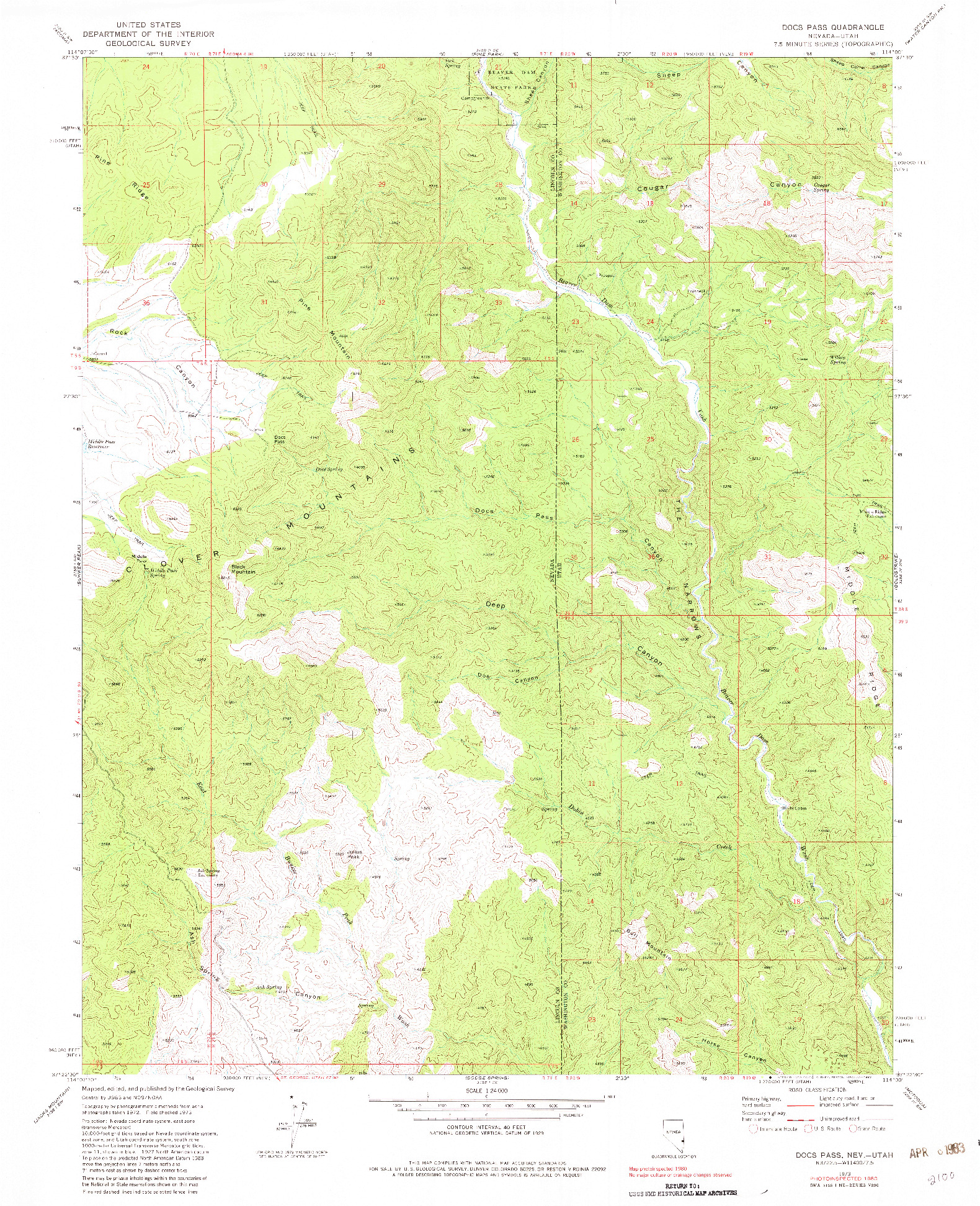 USGS 1:24000-SCALE QUADRANGLE FOR DOCS PASS, NV 1973