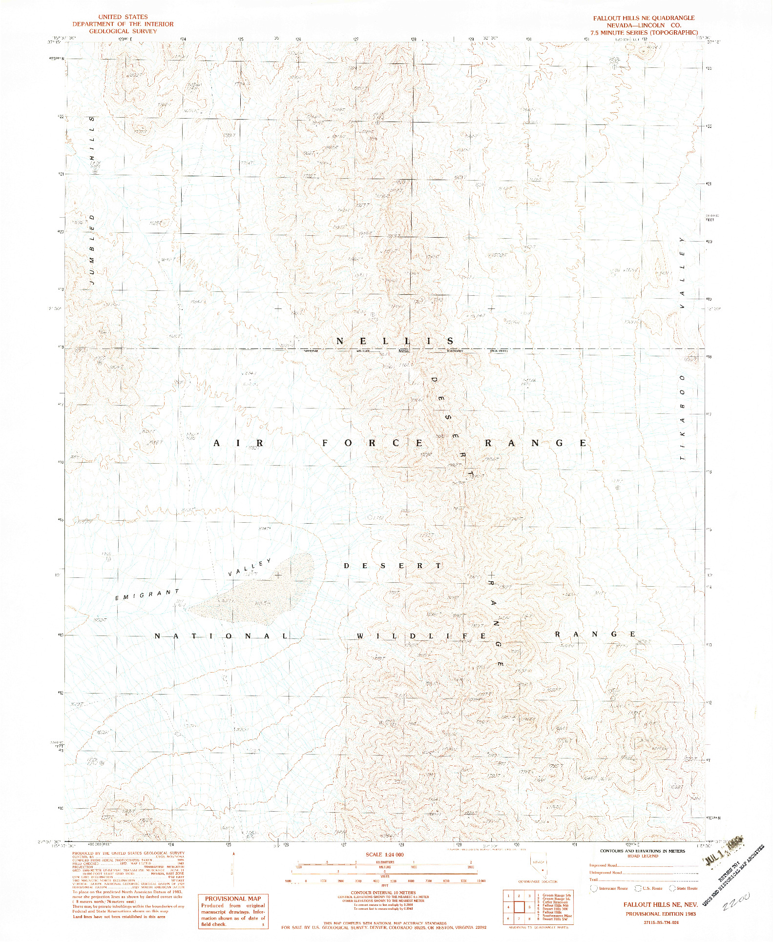 USGS 1:24000-SCALE QUADRANGLE FOR FALLOUT HILLS NE, NV 1983