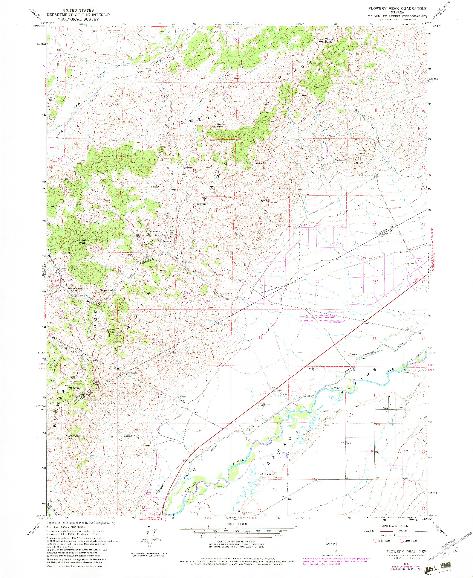 USGS 1:24000-SCALE QUADRANGLE FOR FLOWERY PEAK, NV 1967