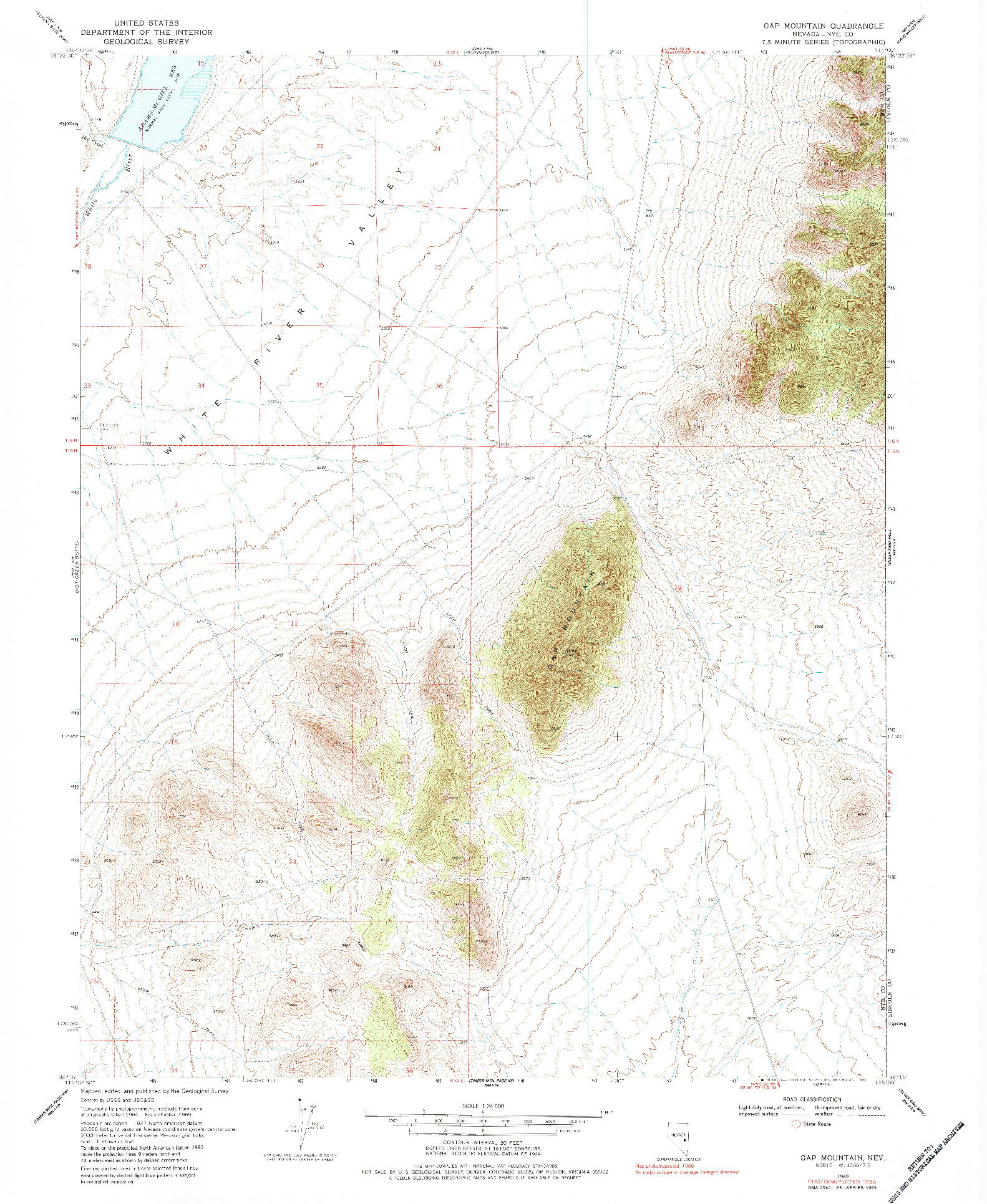 USGS 1:24000-SCALE QUADRANGLE FOR GAP MOUNTAIN, NV 1969