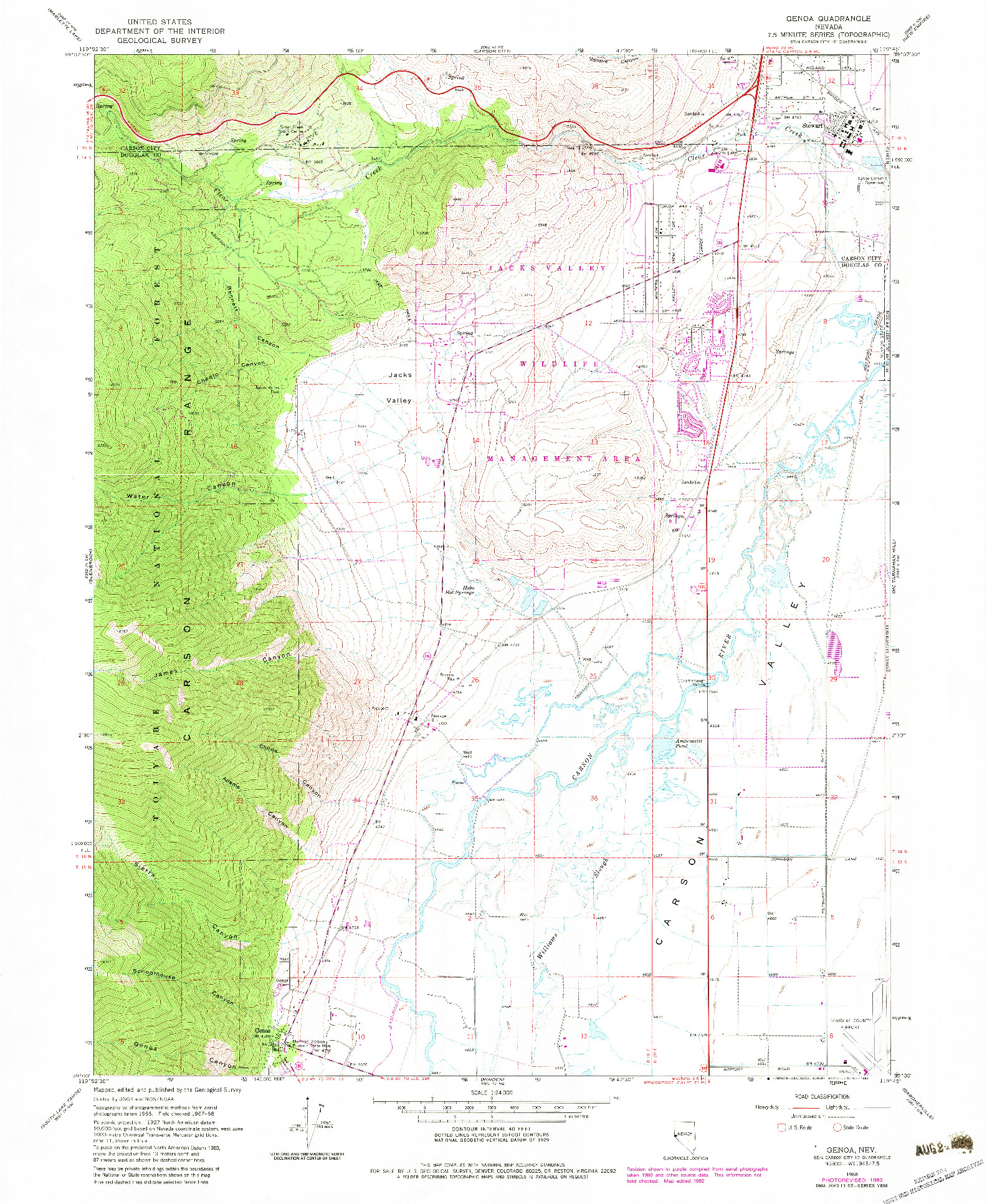 USGS 1:24000-SCALE QUADRANGLE FOR GENOA, NV 1968