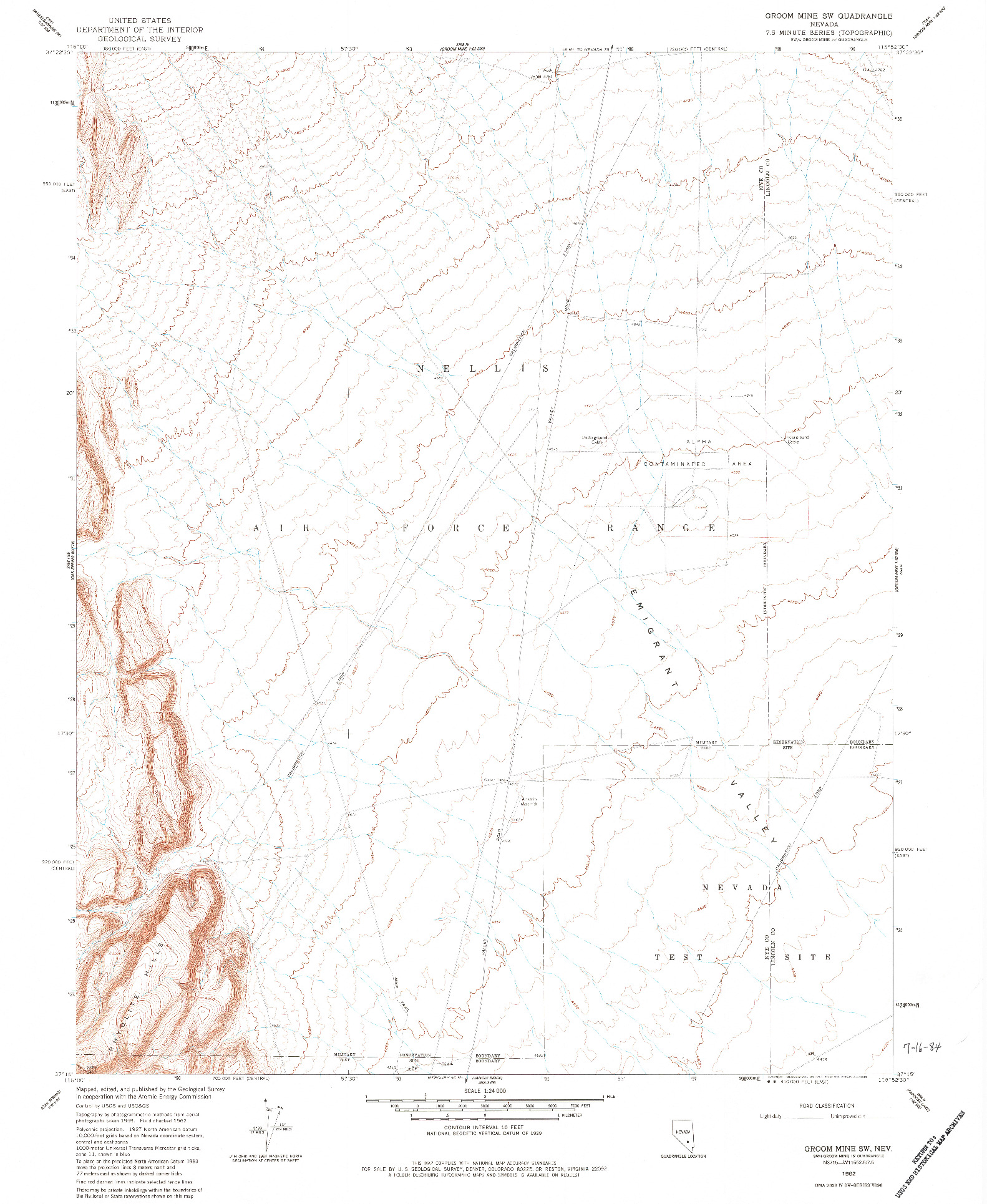 USGS 1:24000-SCALE QUADRANGLE FOR GROOM MINE SW, NV 1962