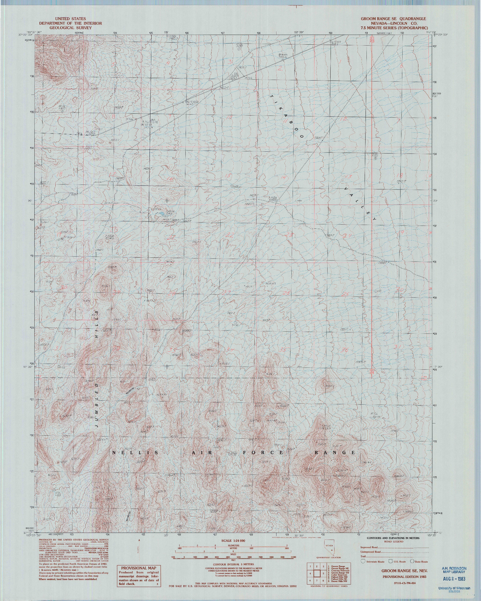 USGS 1:24000-SCALE QUADRANGLE FOR GROOM RANGE SE, NV 1983
