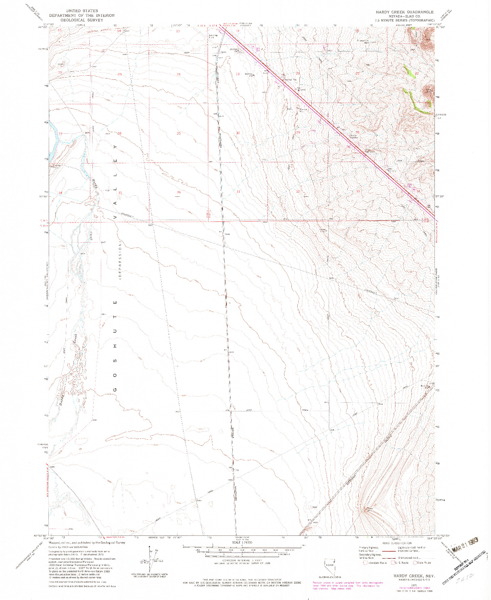 USGS 1:24000-SCALE QUADRANGLE FOR HARDY CREEK, NV 1971