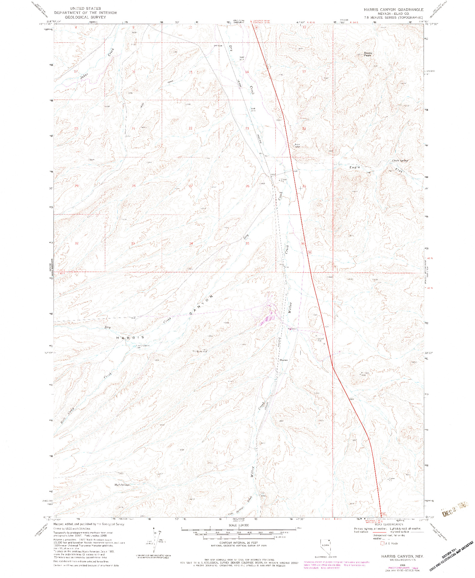 USGS 1:24000-SCALE QUADRANGLE FOR HARRIS CANYON, NV 1968