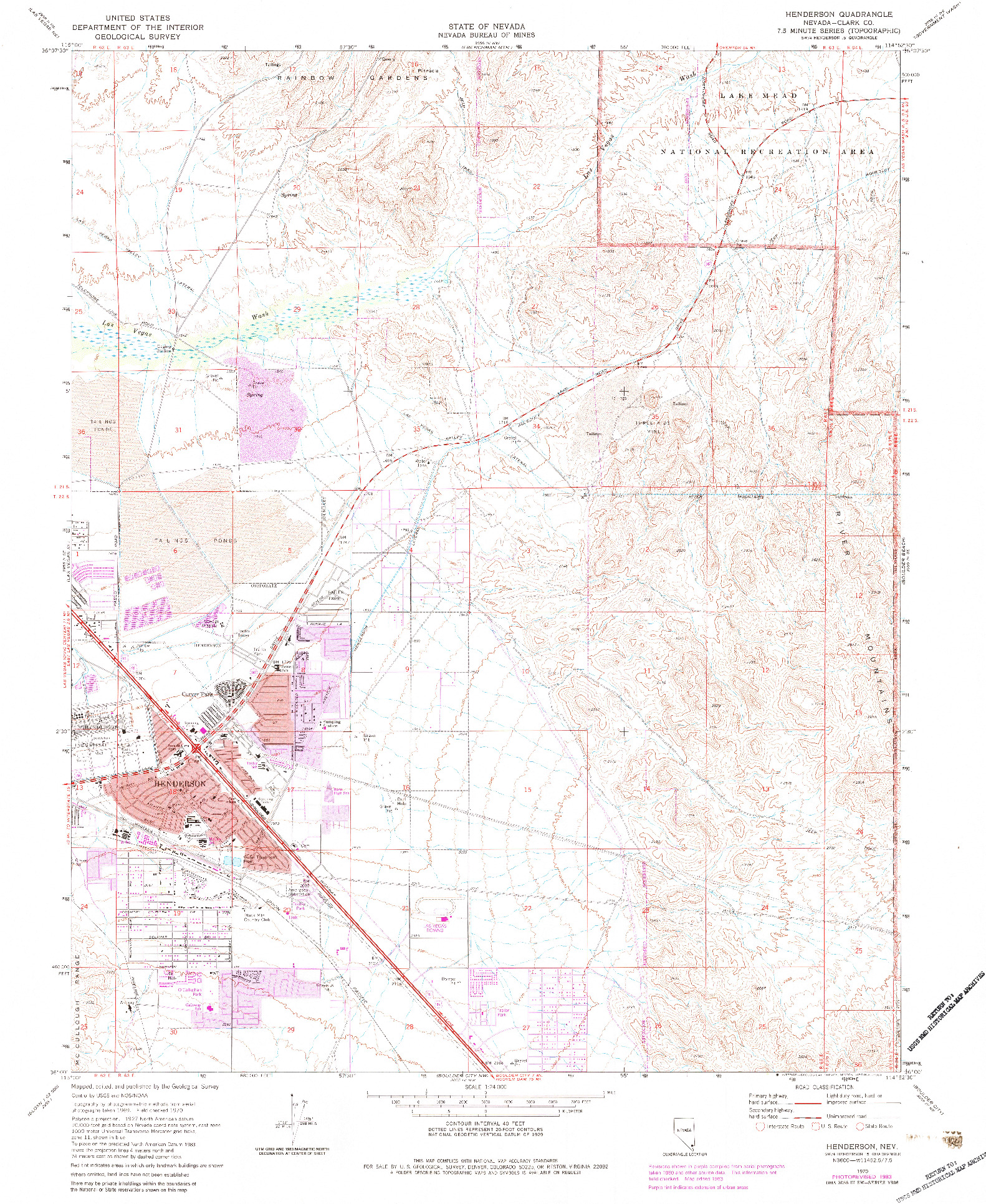 USGS 1:24000-SCALE QUADRANGLE FOR HENDERSON, NV 1970