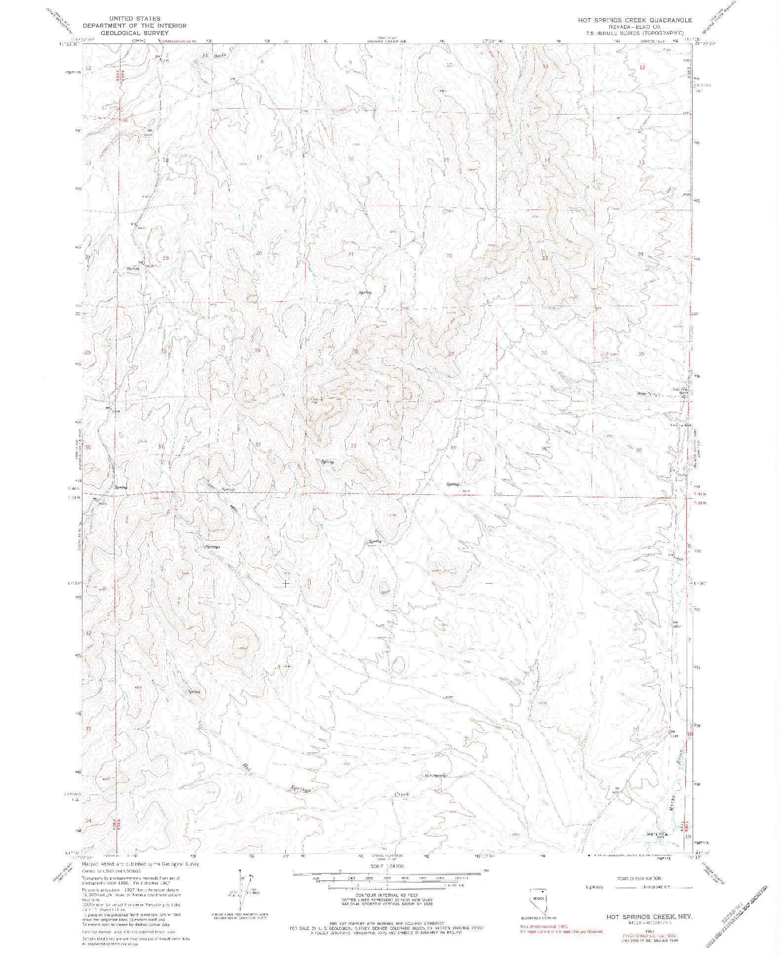 USGS 1:24000-SCALE QUADRANGLE FOR HOT SPRINGS CREEK, NV 1967