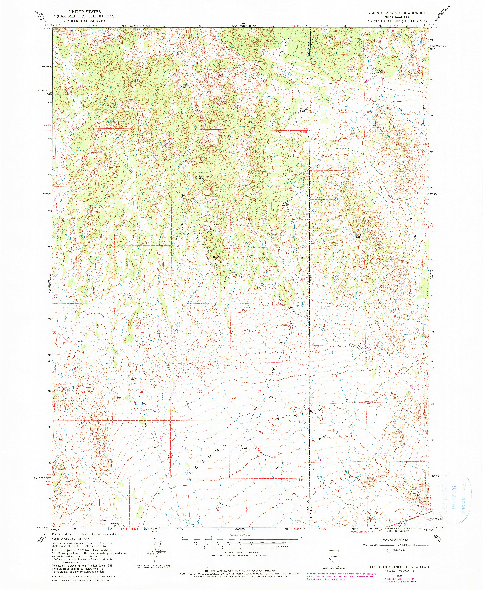 USGS 1:24000-SCALE QUADRANGLE FOR JACKSON SPRING, NV 1967